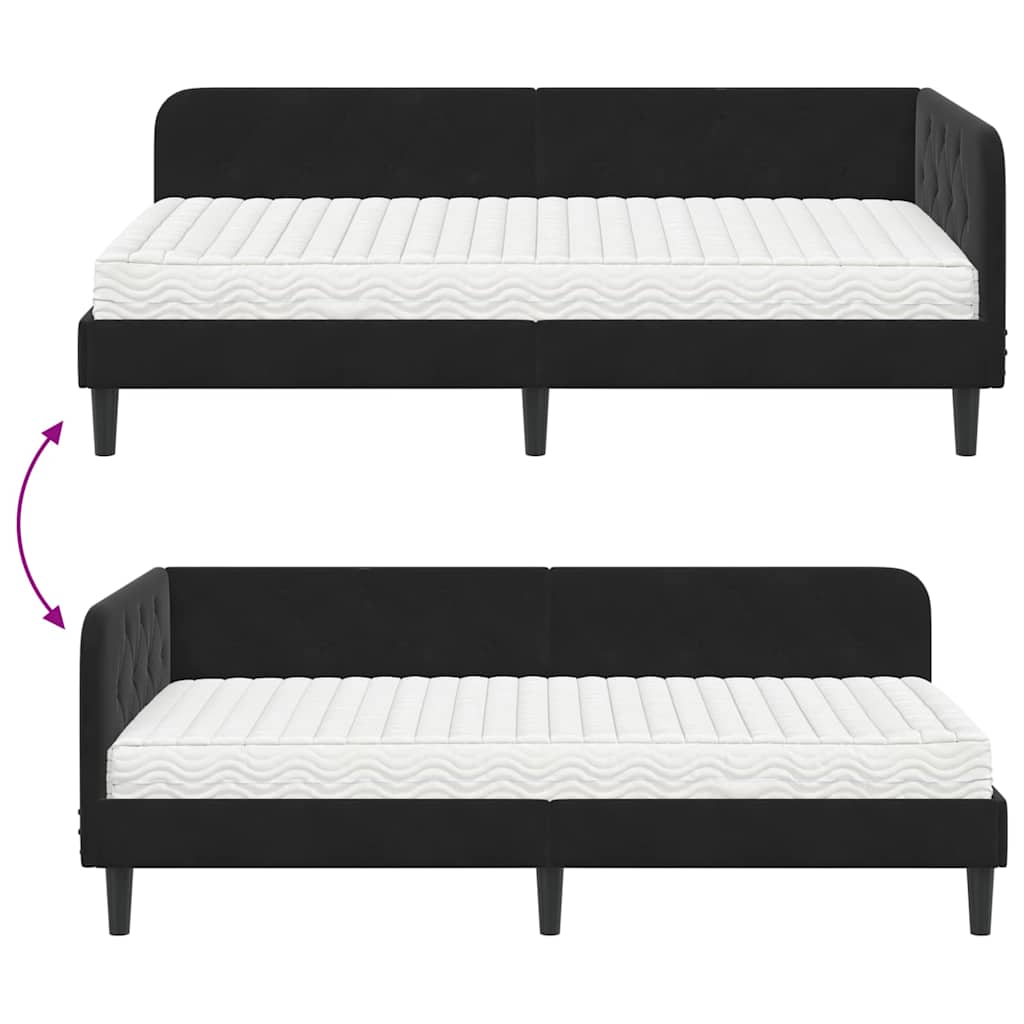 Kutni okvir kreveta Crna 90 x 190 cm Baršun