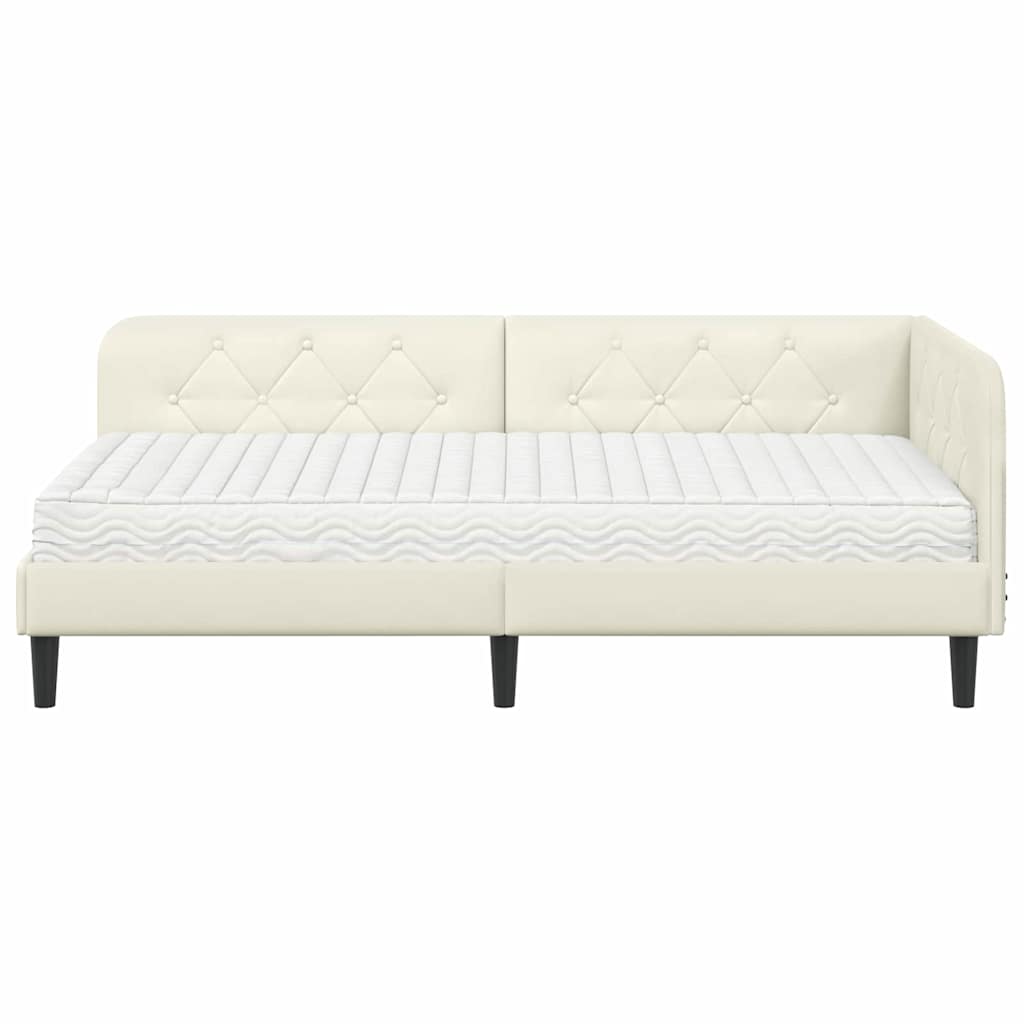 Kutni okvir kreveta Krema 90 x 190 cm Baršun