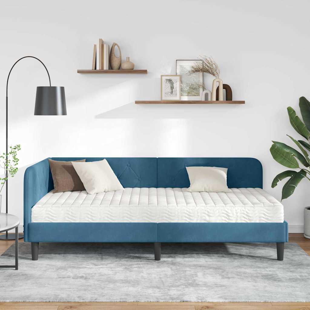Kutni okvir kreveta Plava 90 x 200 cm Baršun