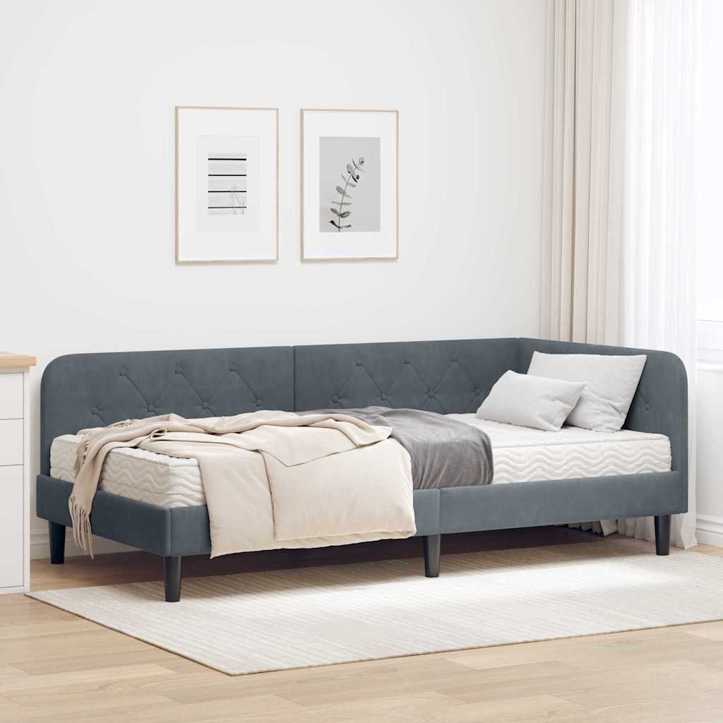 Kutni okvir kreveta Tamno siva 90 x 200 cm Baršun