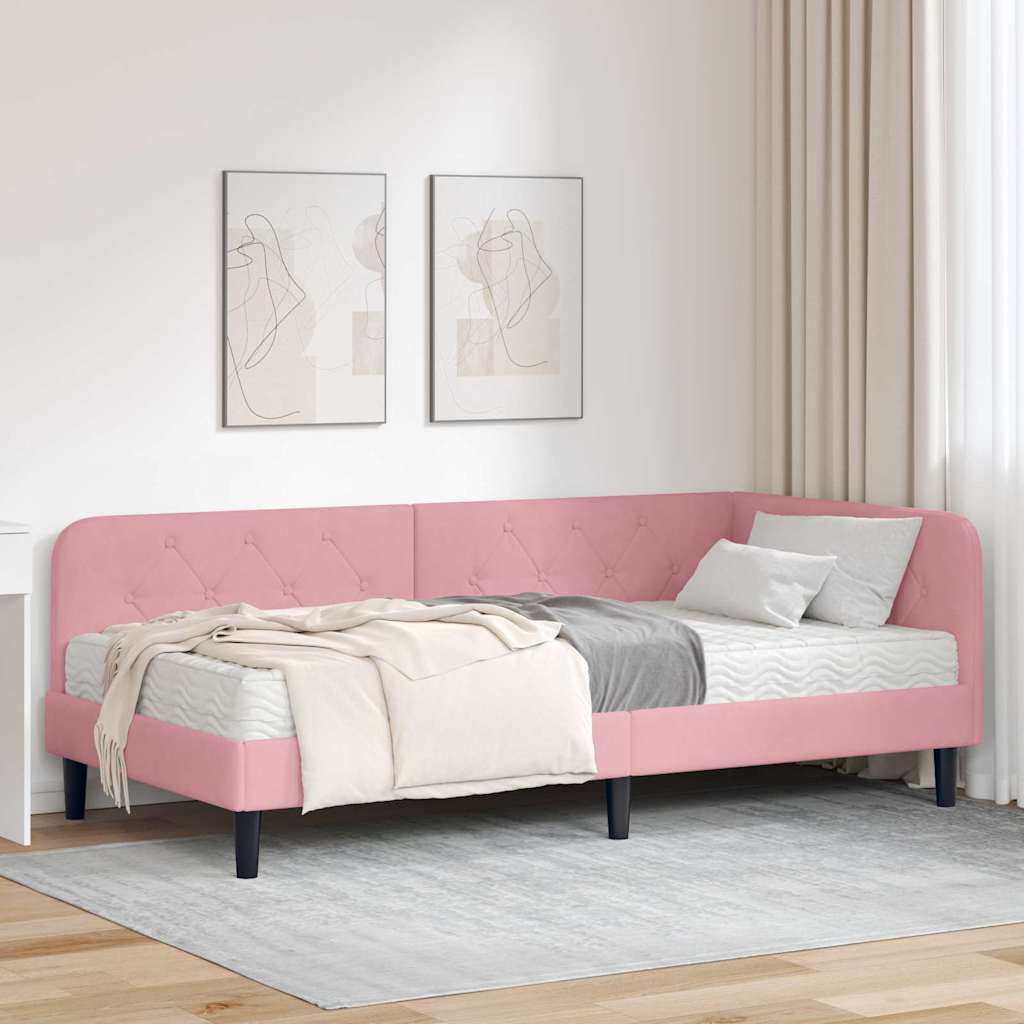 Kutni okvir kreveta Ružičasta 90 x 200 cm Baršun