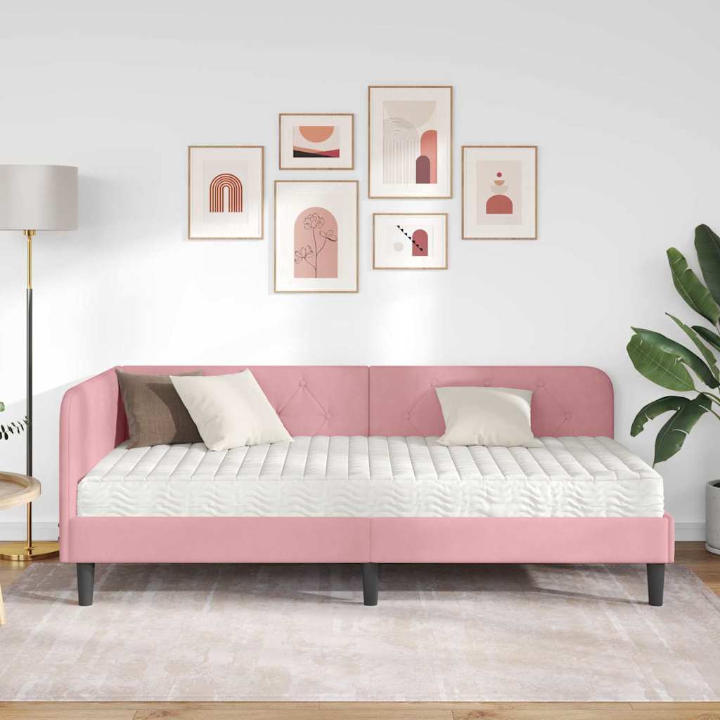 Kutni okvir kreveta Ružičasta 90 x 200 cm Baršun