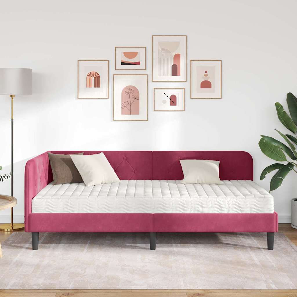 Kutni okvir kreveta Vinska crvena 90 x 200 cm Baršun