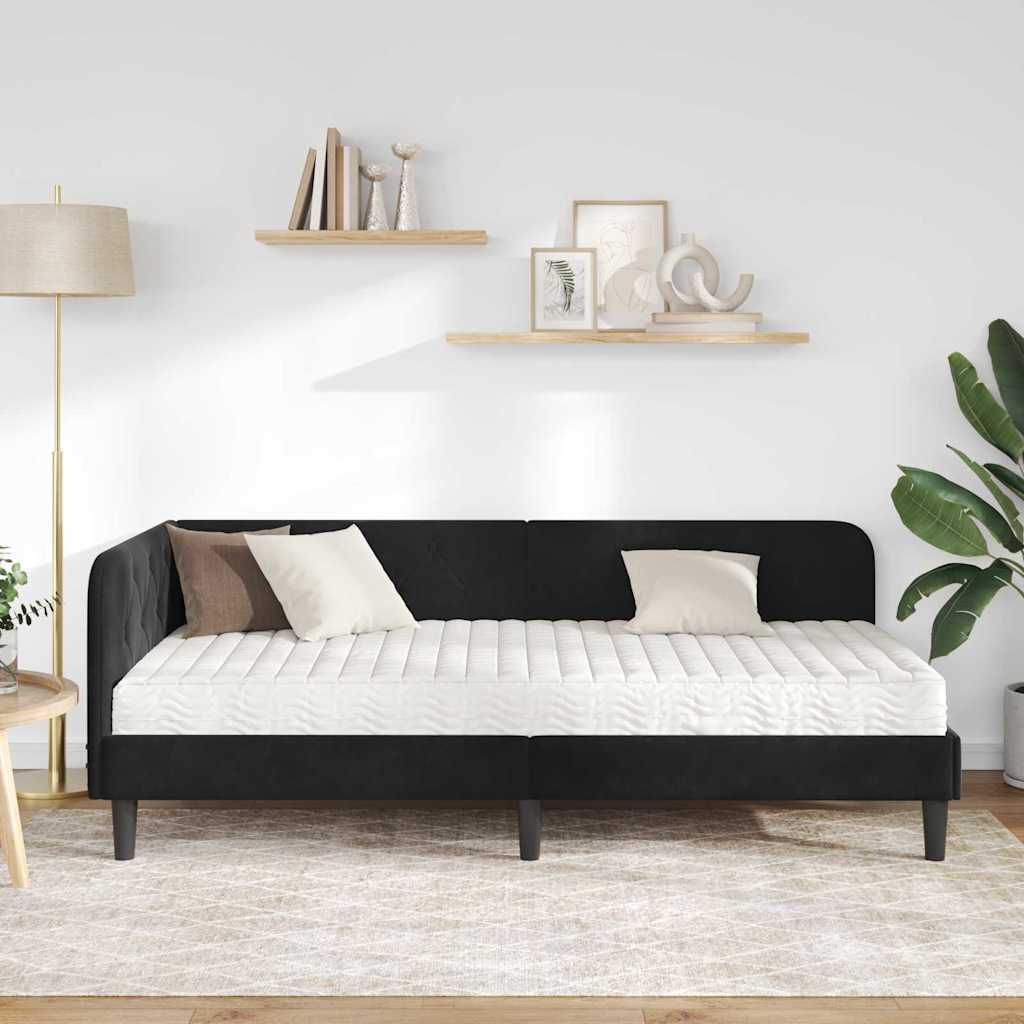 Kutni okvir kreveta Crna 90 x 200 cm Baršun