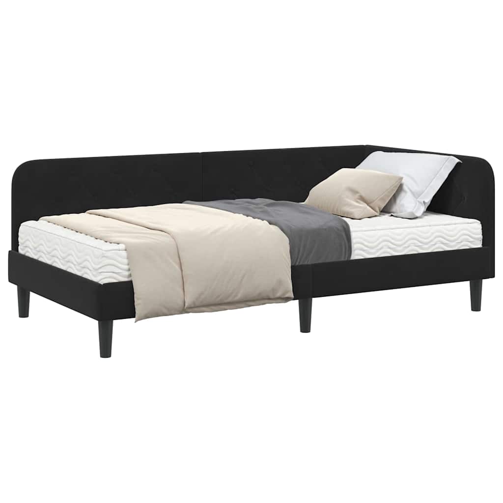 Kutni okvir kreveta Crna 90 x 200 cm Baršun