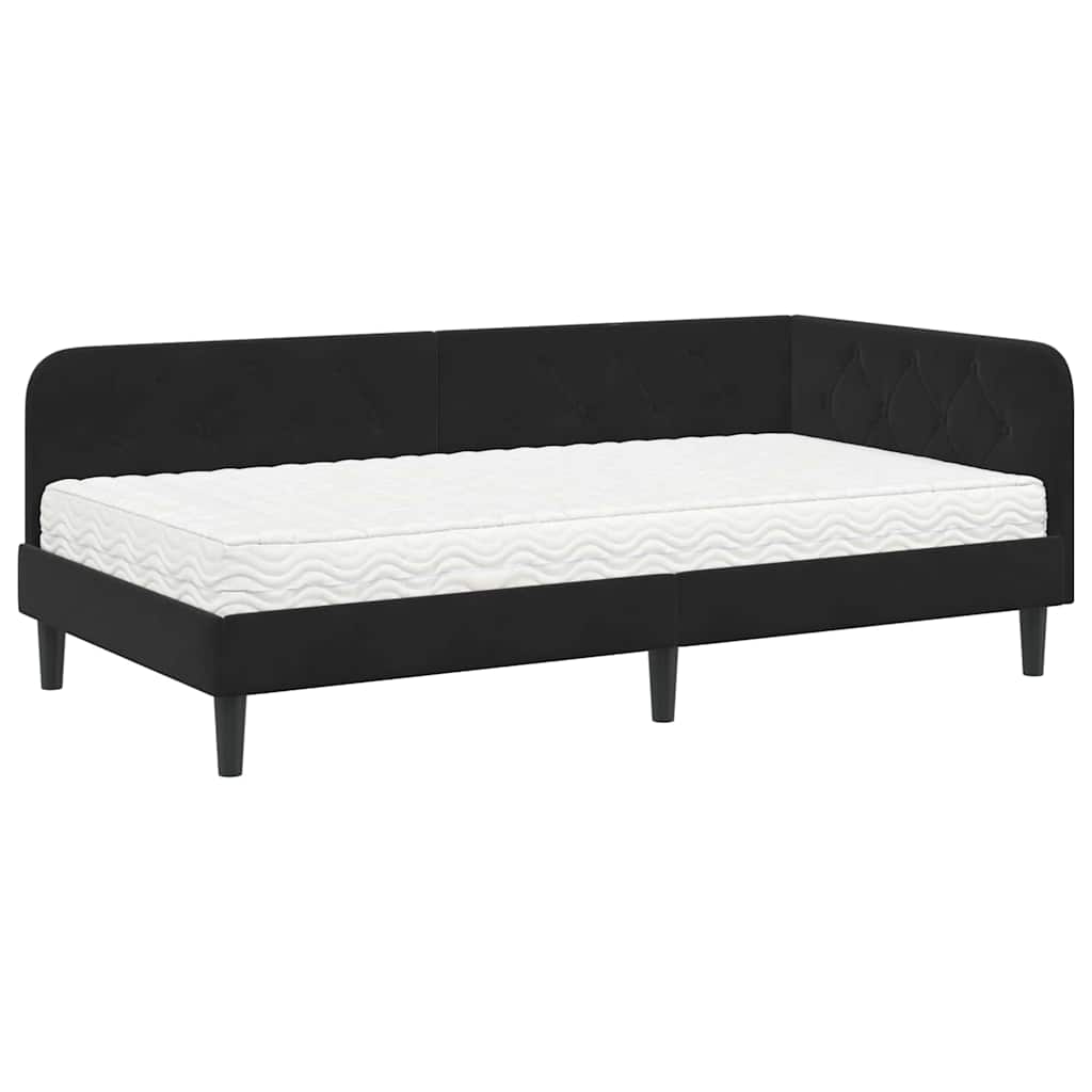 Kutni okvir kreveta Crna 100 x 200 cm Baršun