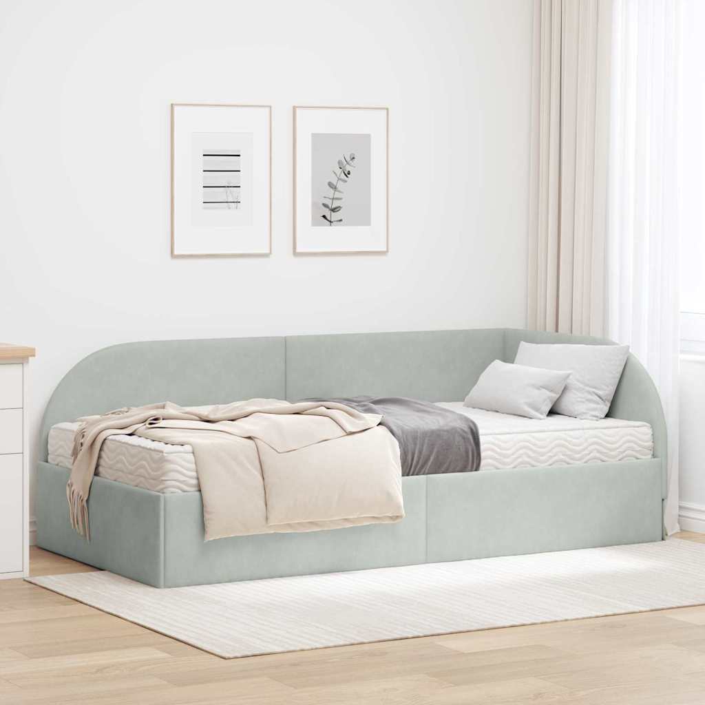 Kutni krevetni okvir s madracem 2 pcs Svjetlosiva Baršun