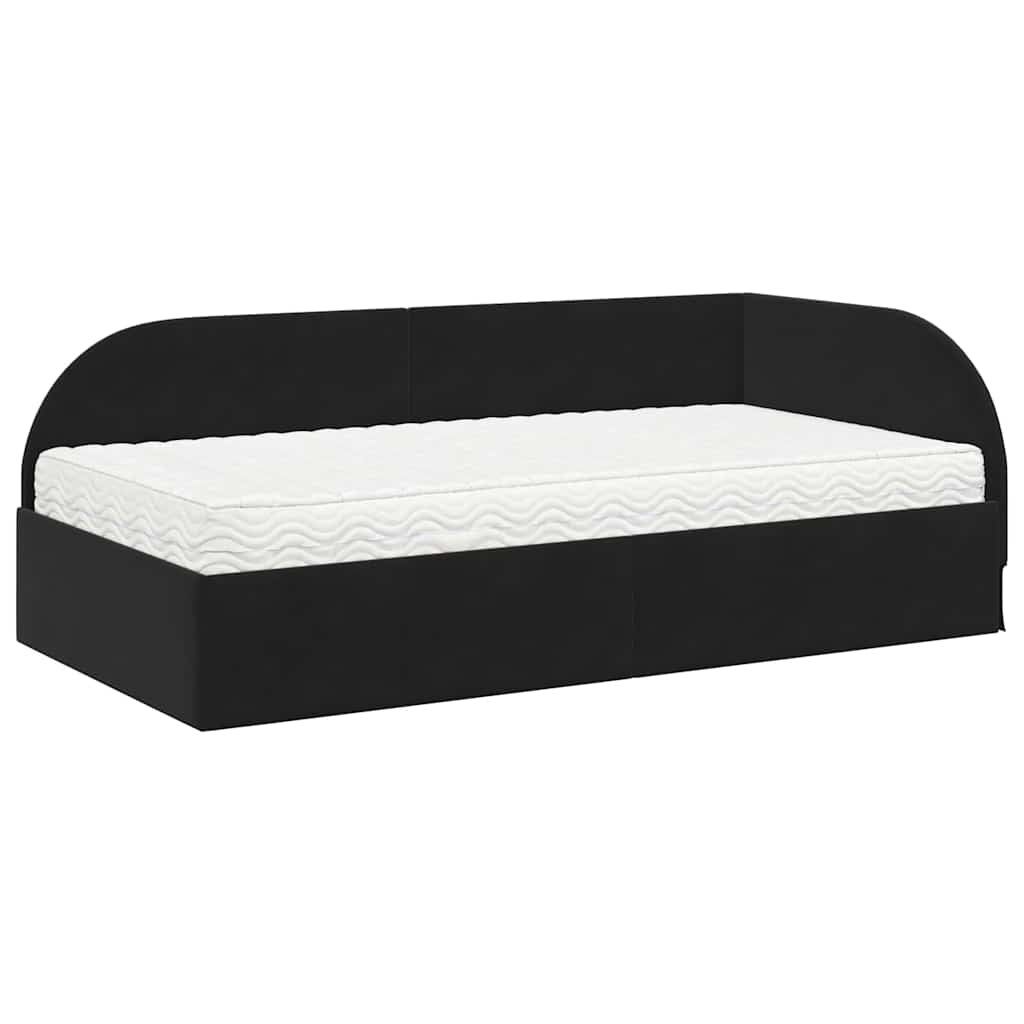 Kutni krevetni okvir s madracem s uzglavljem 2 pcs Crna Baršun