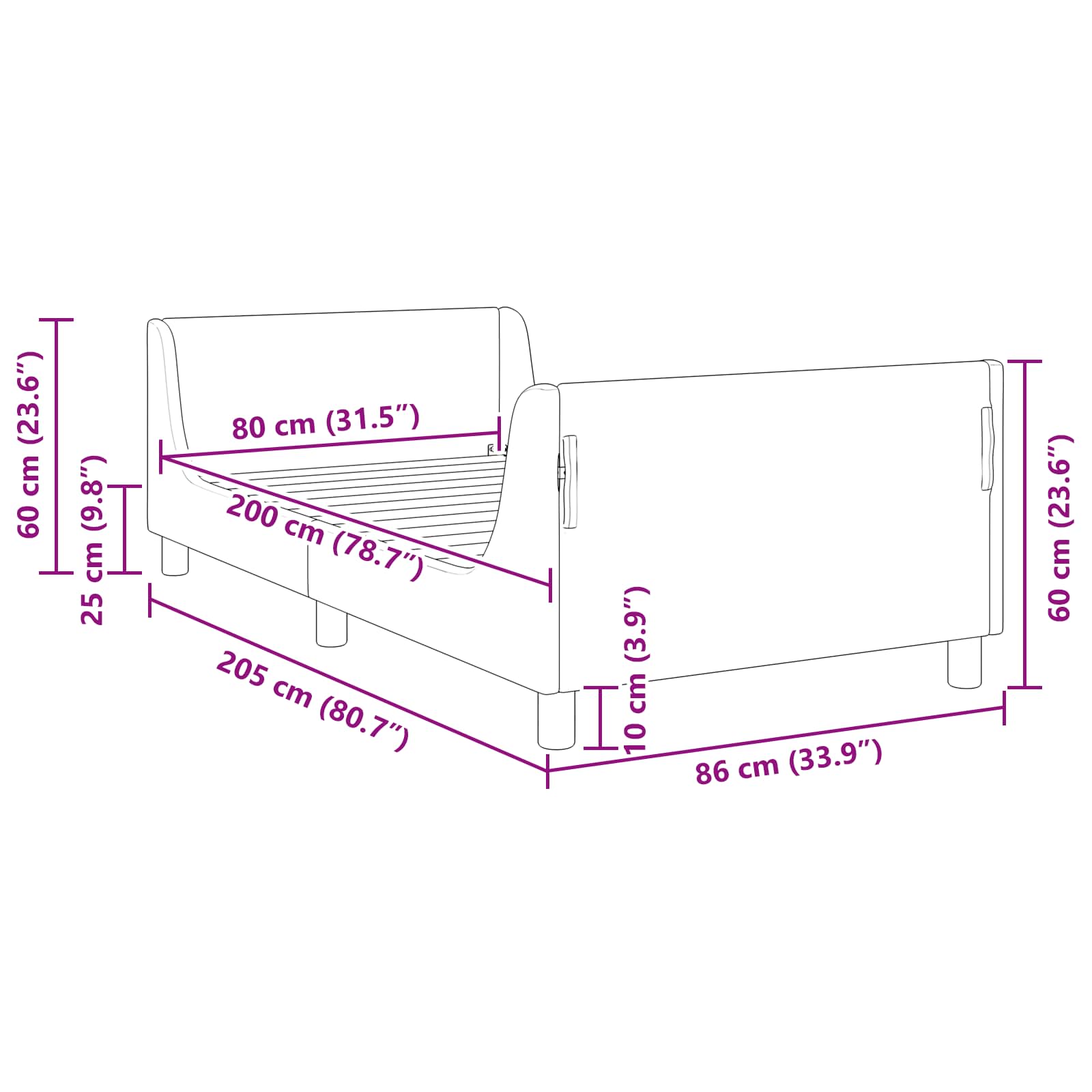 Krevet za djecu s uzglavljem Ružičasta 80 x 200 cm Vuna