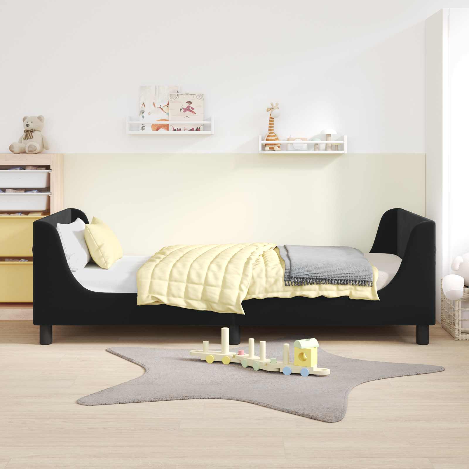 Krevet za djecu s uzglavljem Crna 90 x 190 cm Baršun