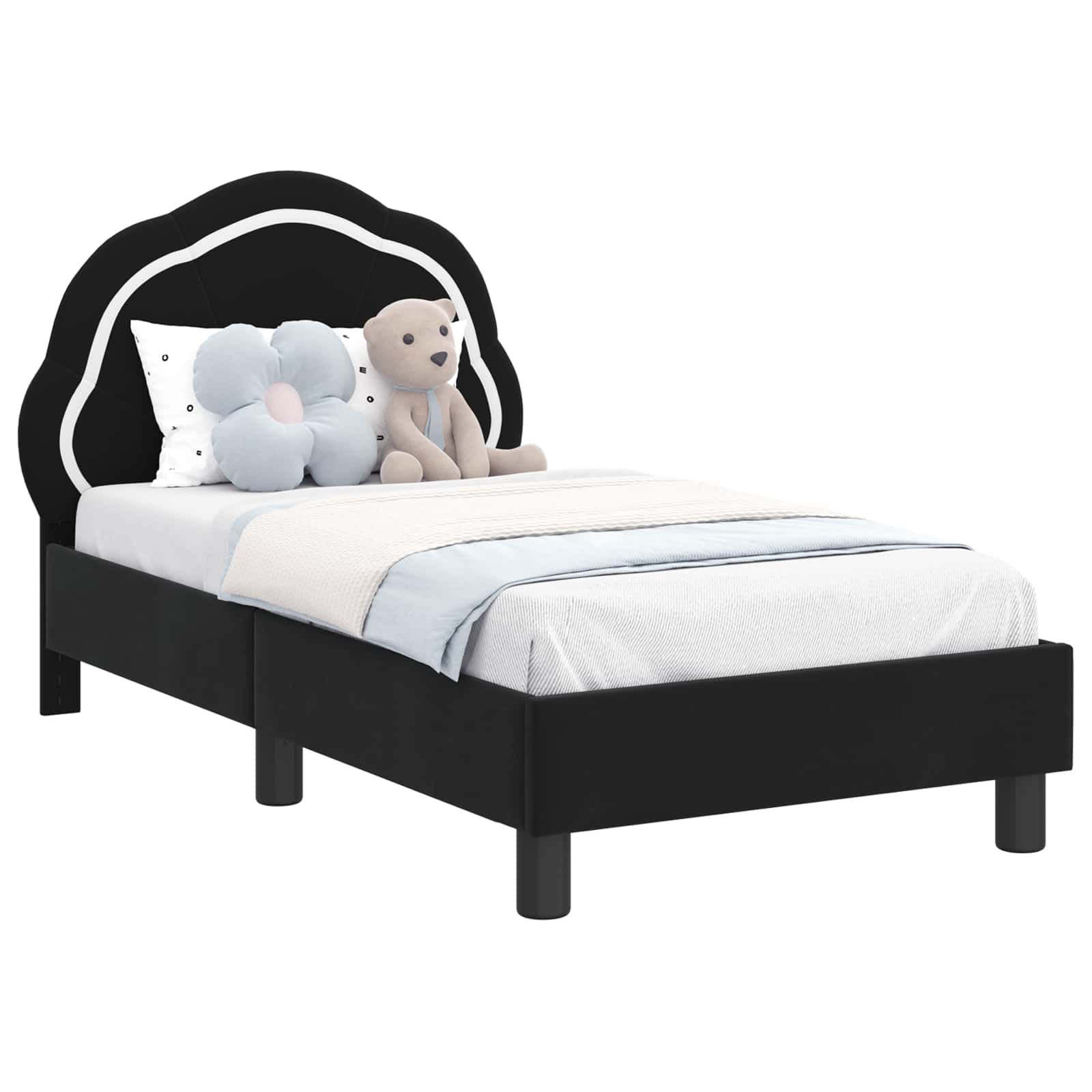 Okvir kreveta za malu djecu s naslonom Crna 70 x 140 cm Baršun