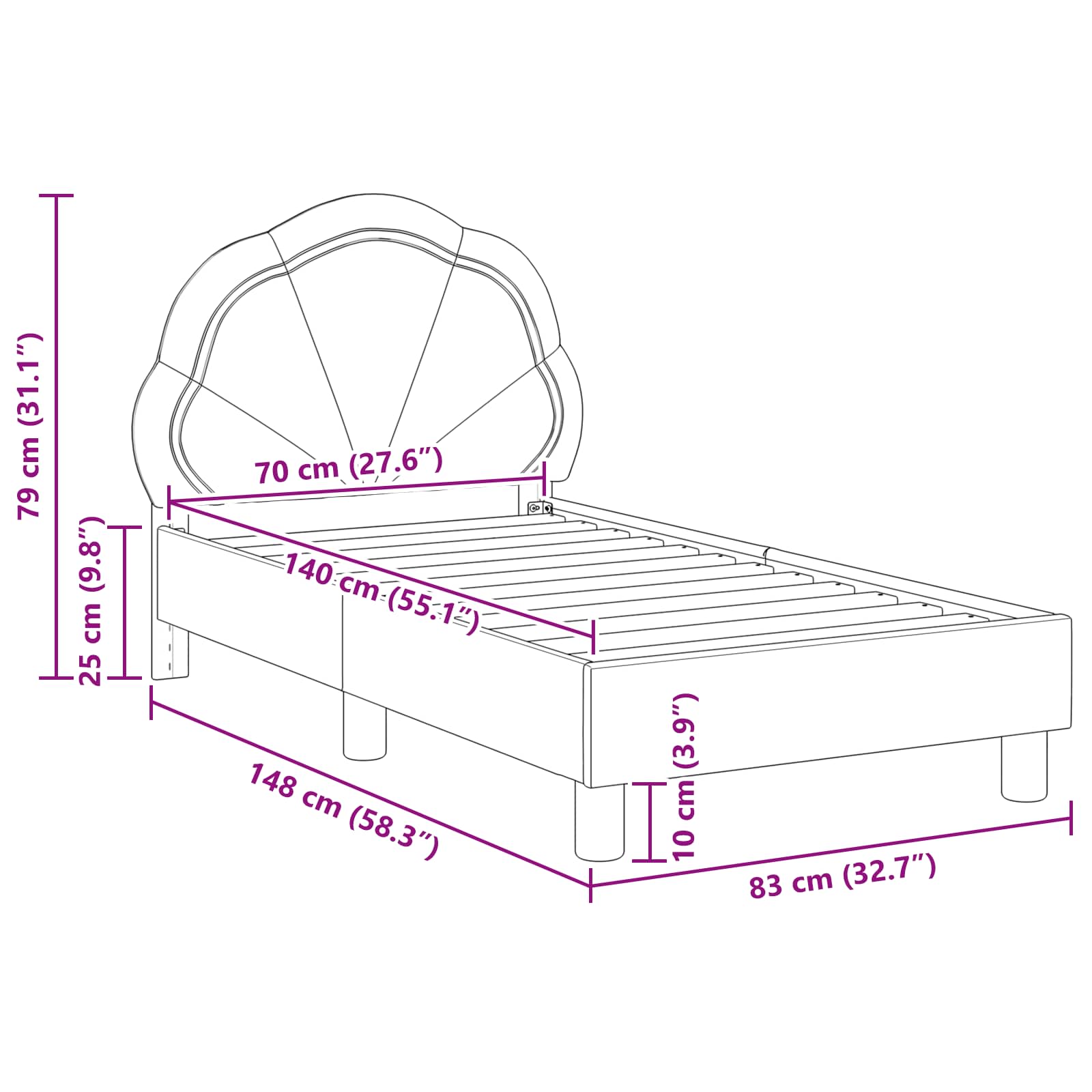 Okvir kreveta za malu djecu s naslonom Crna 70 x 140 cm Baršun