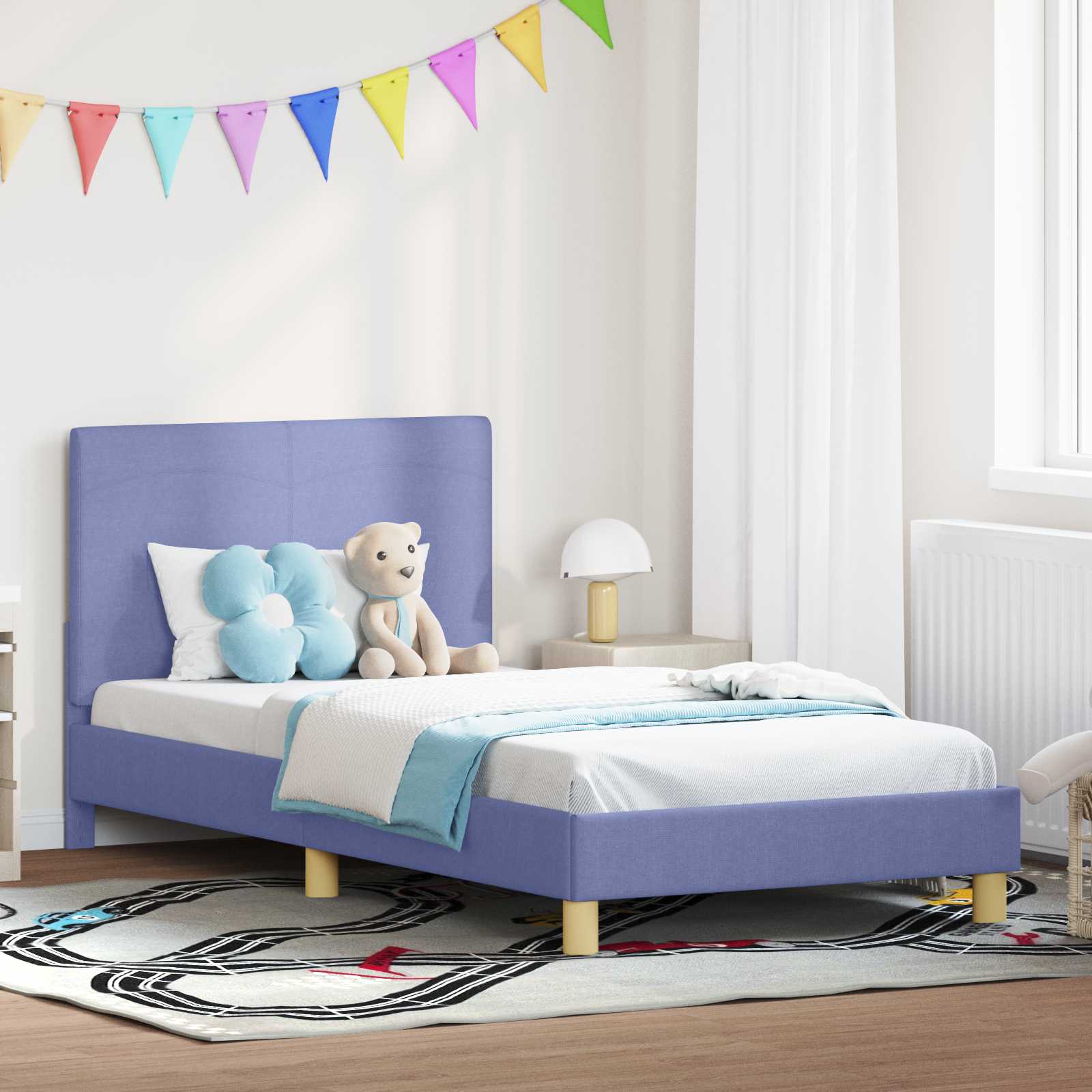 Krevet za djecu s uzglavljem Traper plava 90 x 190 cm tkanina