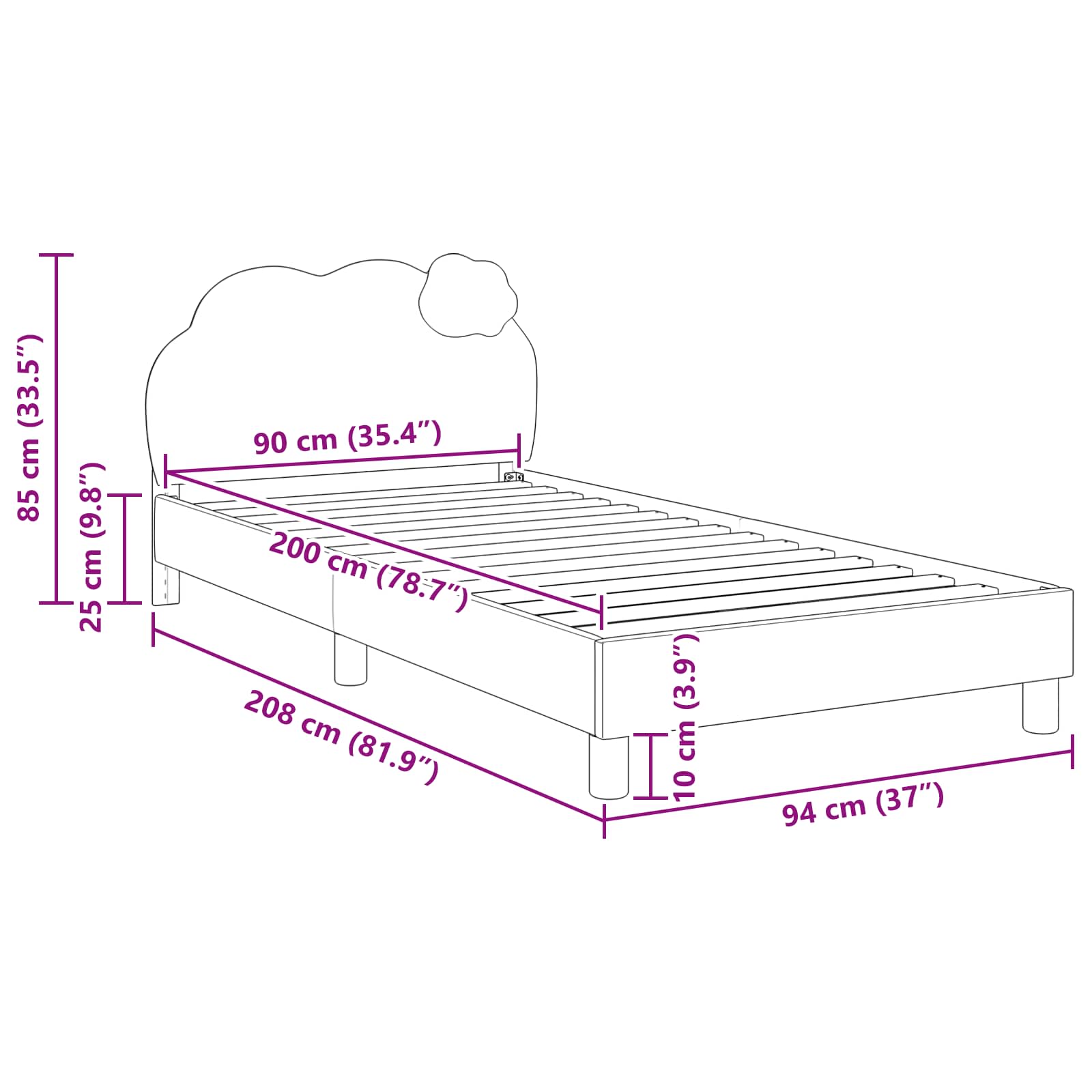 Krevet za djecu s uzglavljem Ružičasta 90 x 200 cm PU