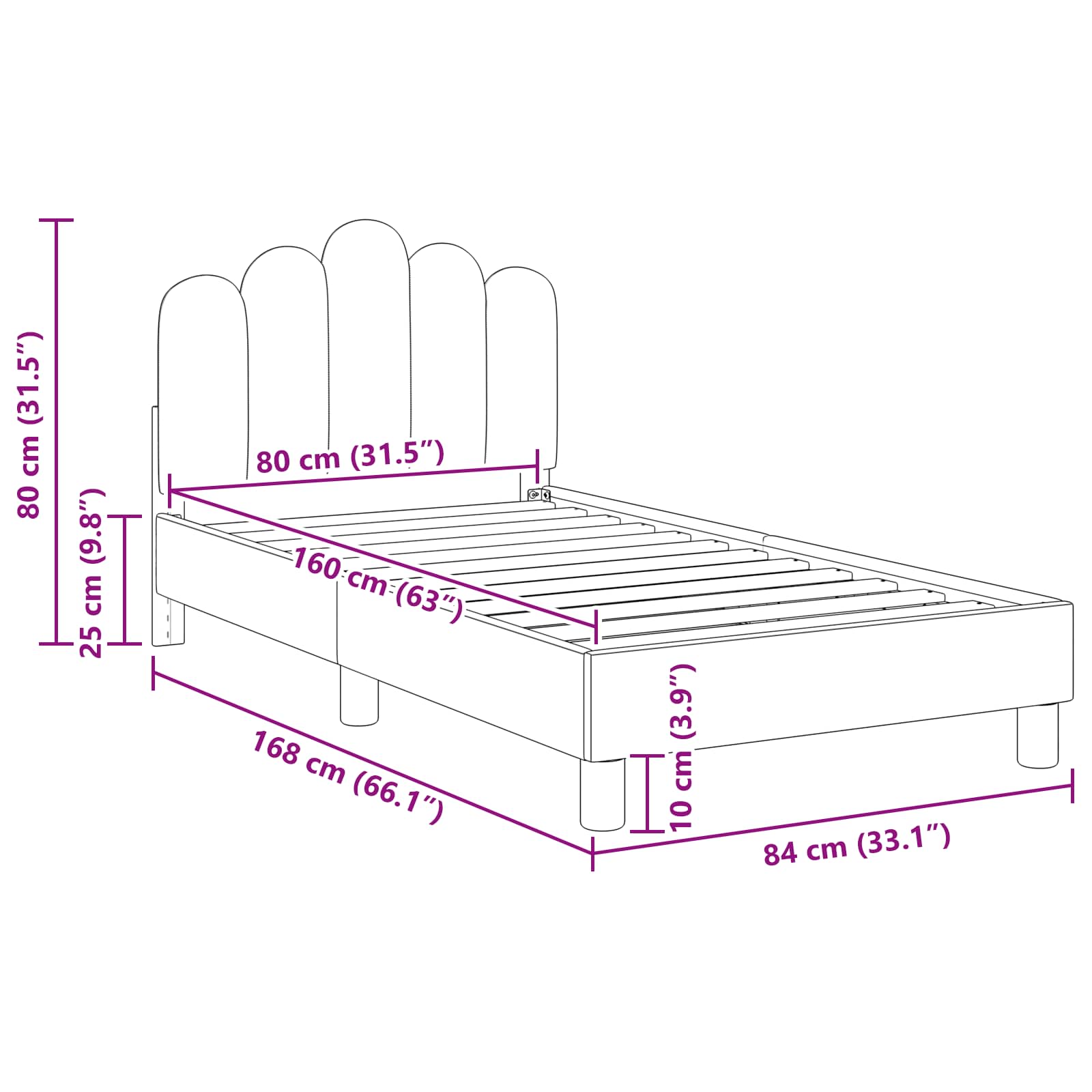 Krevet za djecu s uzglavljem Tamnosiva 80 x 160 cm Tkanina