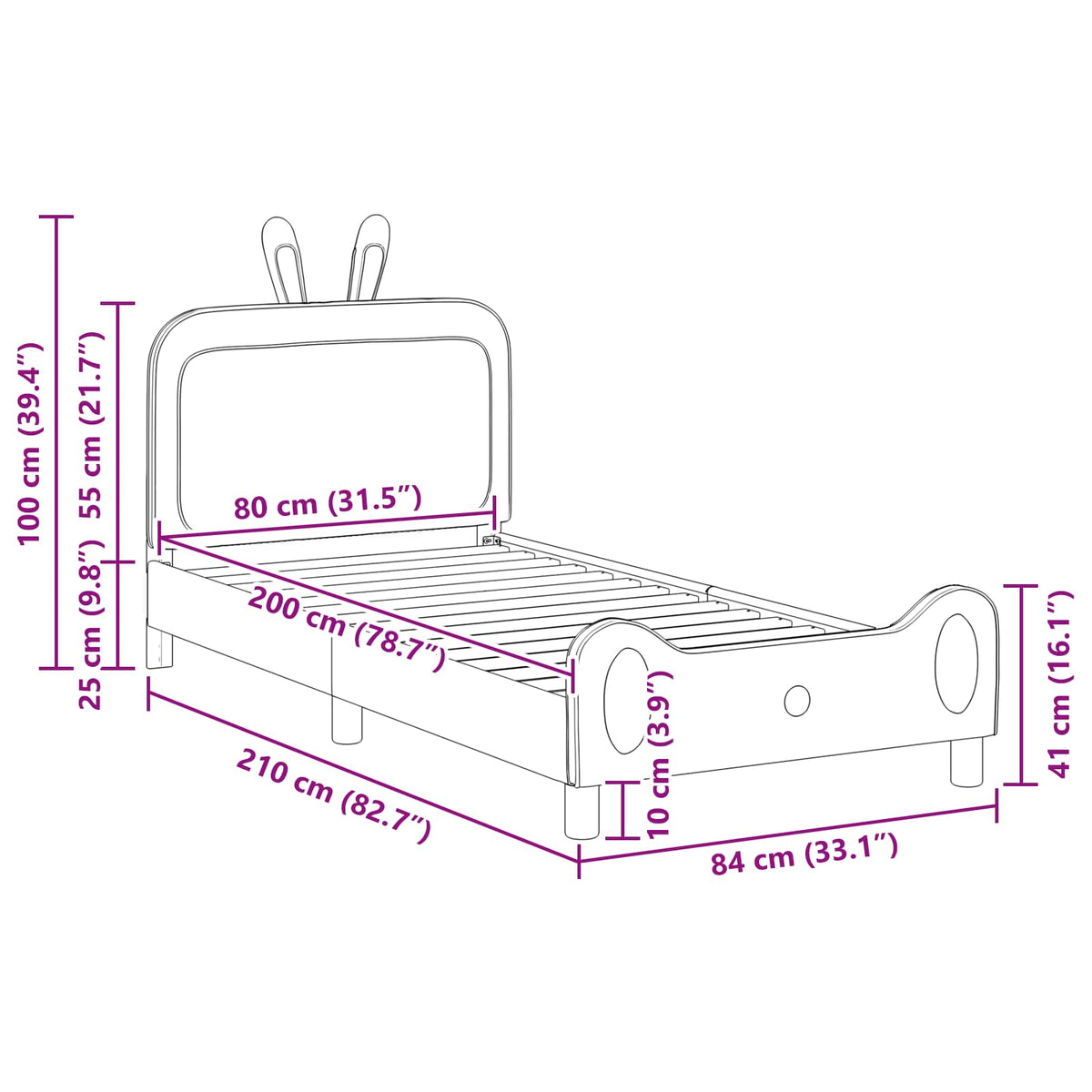Krevet za djecu s uzglavljem Ružičasta 80 x 200 cm PU