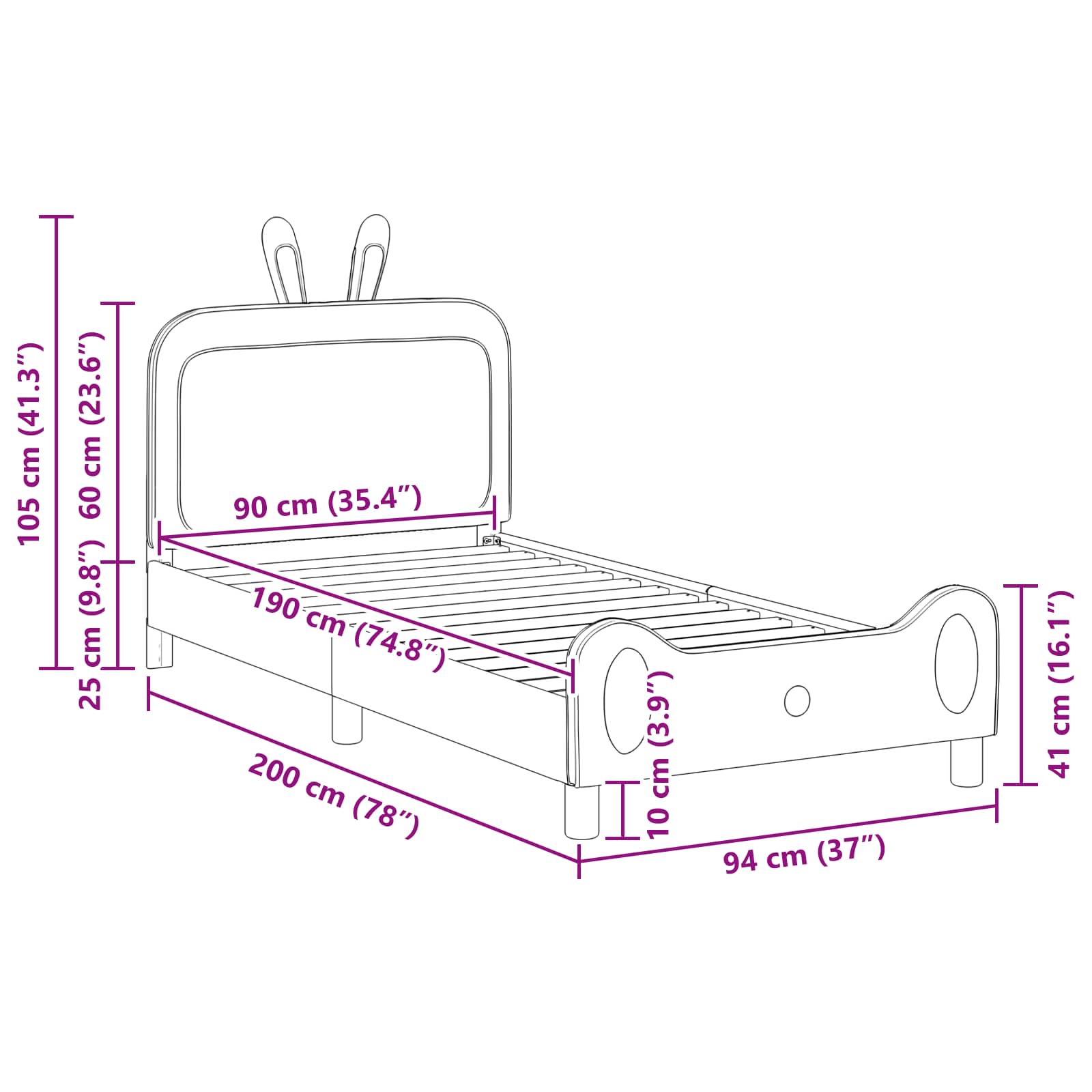 Krevet za djecu s uzglavljem Svijetlo siva 90 x 190 cm PU