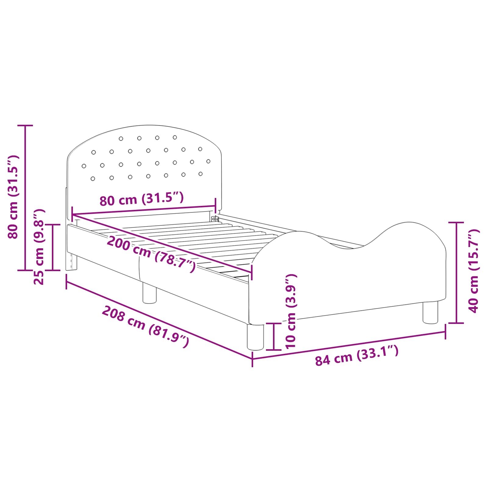 Krevet za djecu s uzglavljem Crna 80 x 200 cm Baršun