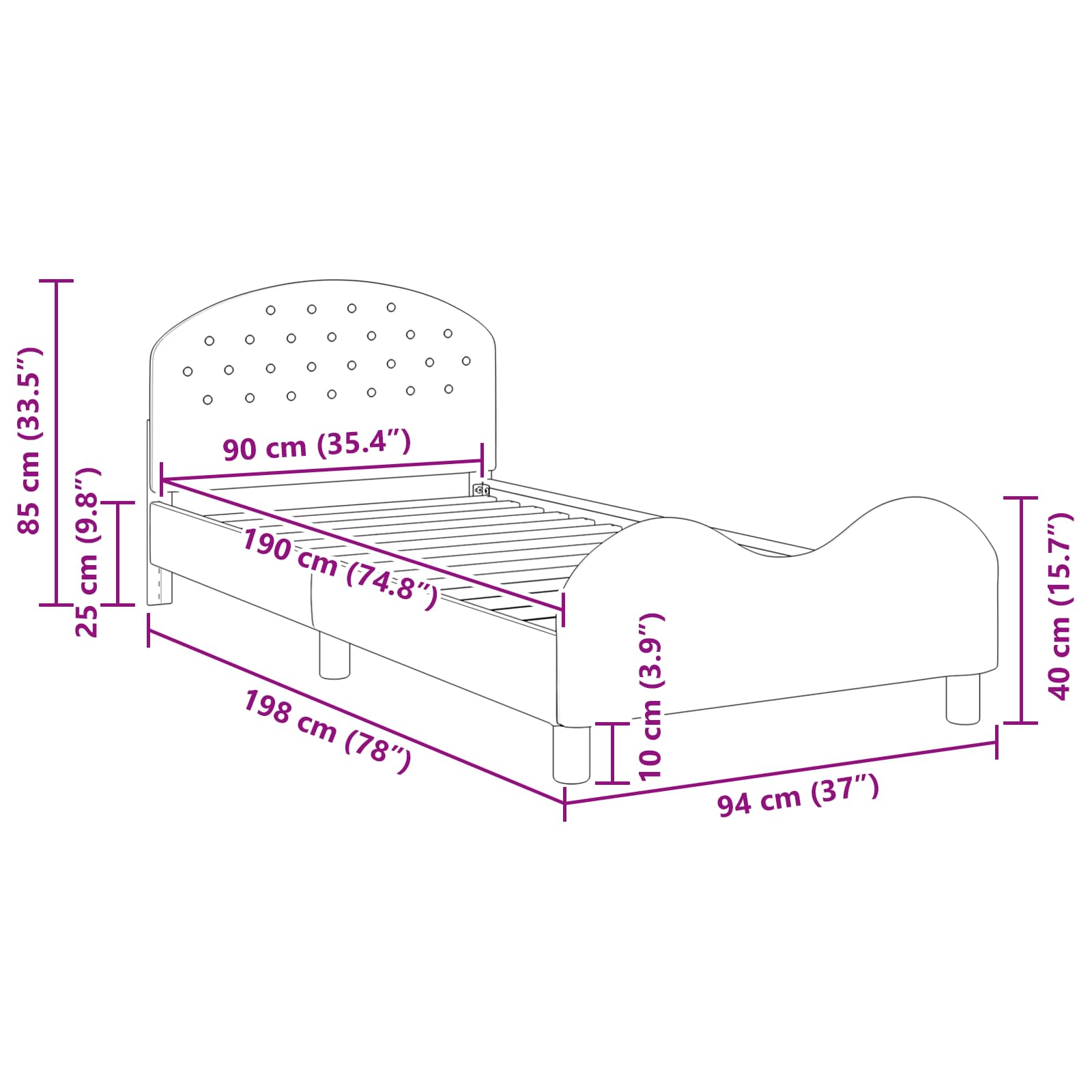 Krevet za djecu s uzglavljem Svijetlo siva 90 x 190 cm Baršun