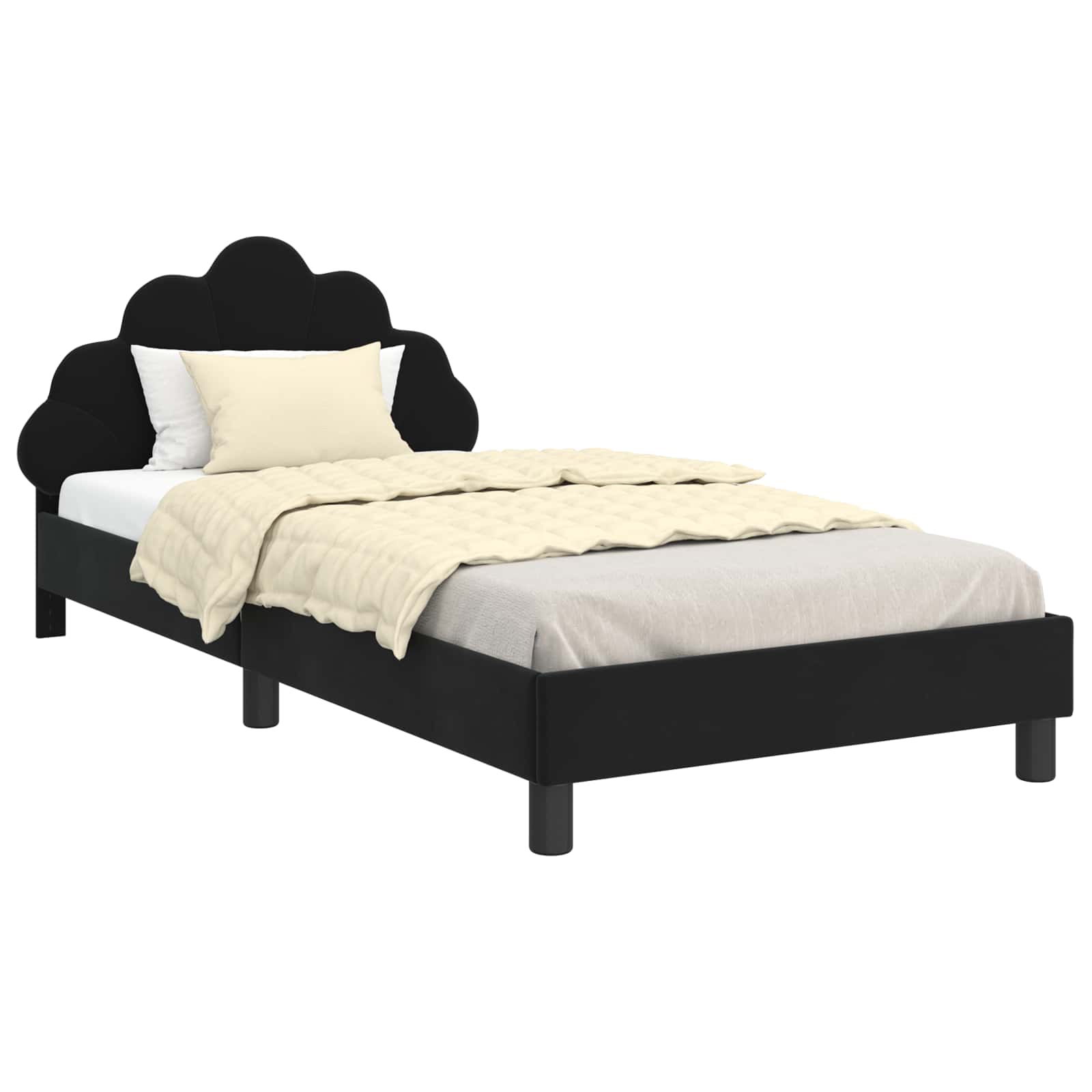 Krevet za djecu s uzglavljem Crna 90 x 190 cm Baršun