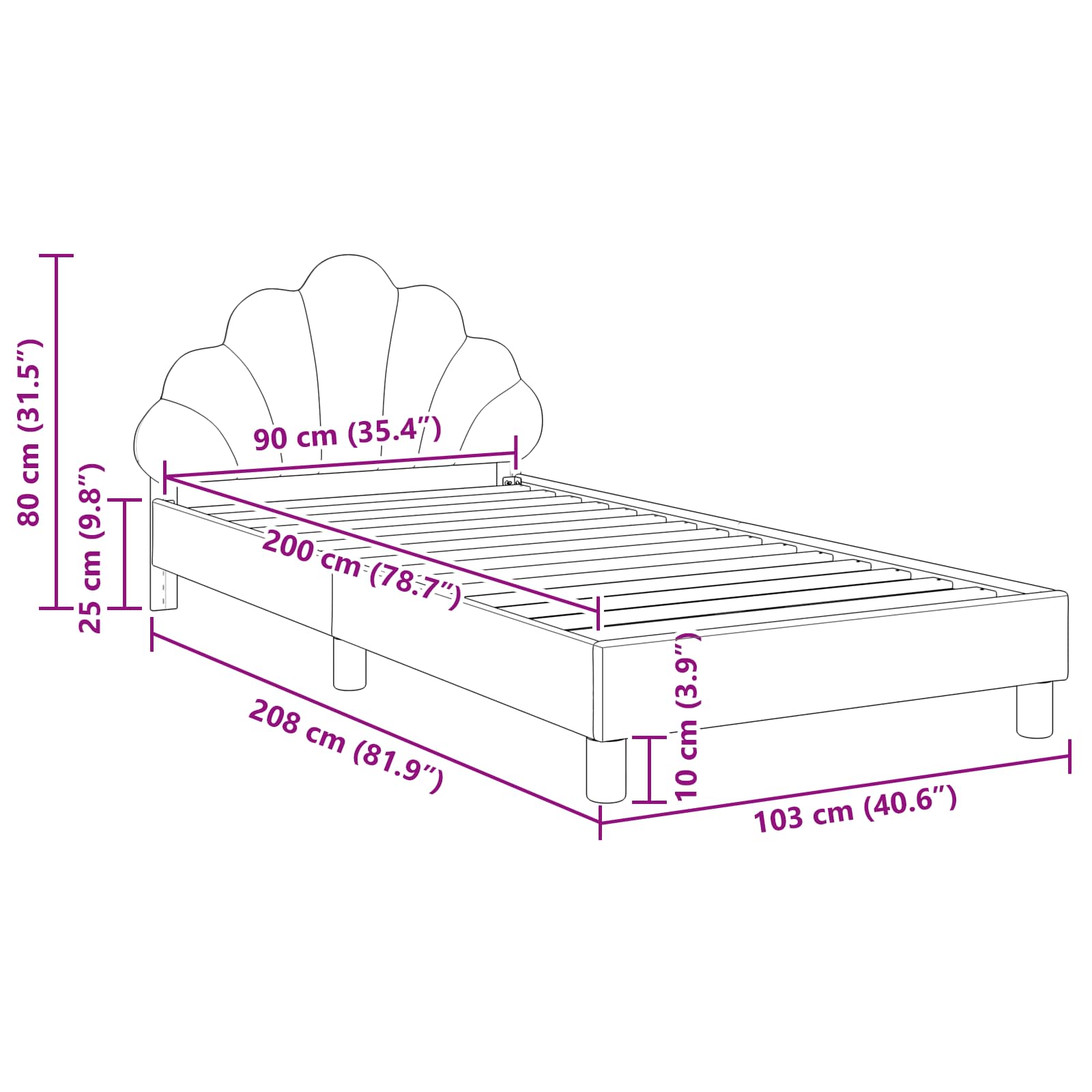 Krevet za djecu s uzglavljem Ljubičasta 90 x 200 cm Baršun