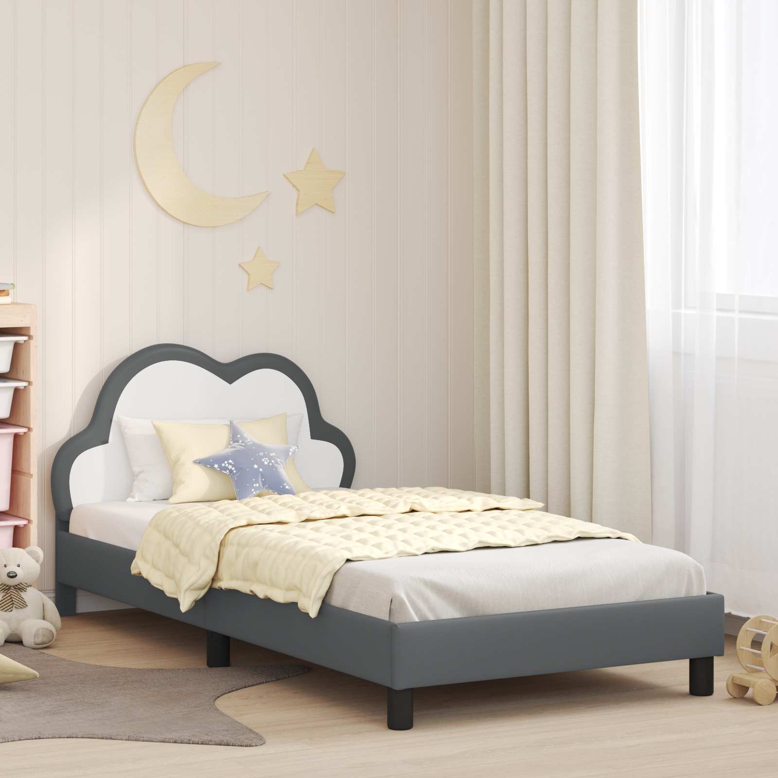 Krevetna konstrukcija s uzglavljem Svijetlo siva 90 x 200 cm PU