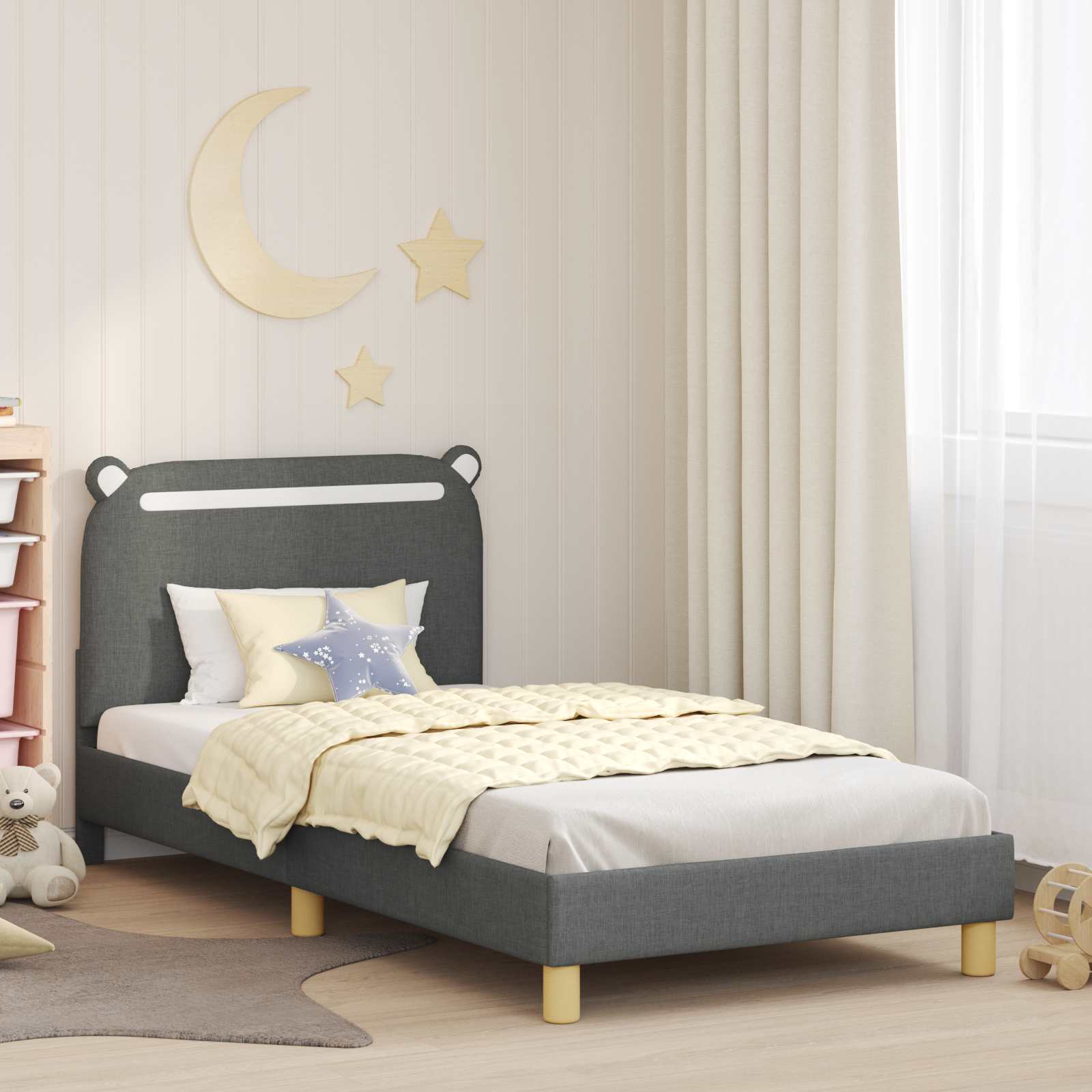 Krevet za djecu s uzglavljem Tamnosiva 90 x 200 cm Tkanina