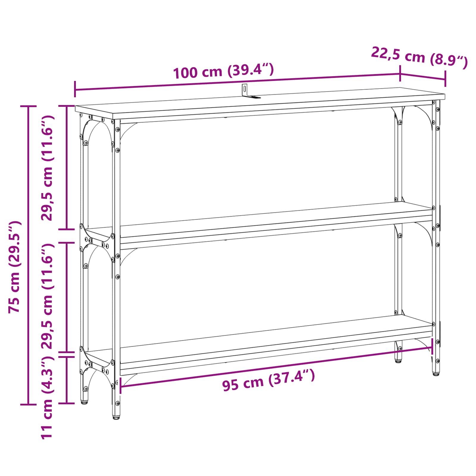 Konzolna stolica s policom Crni hrast 100 x 22,5 x 75 cm