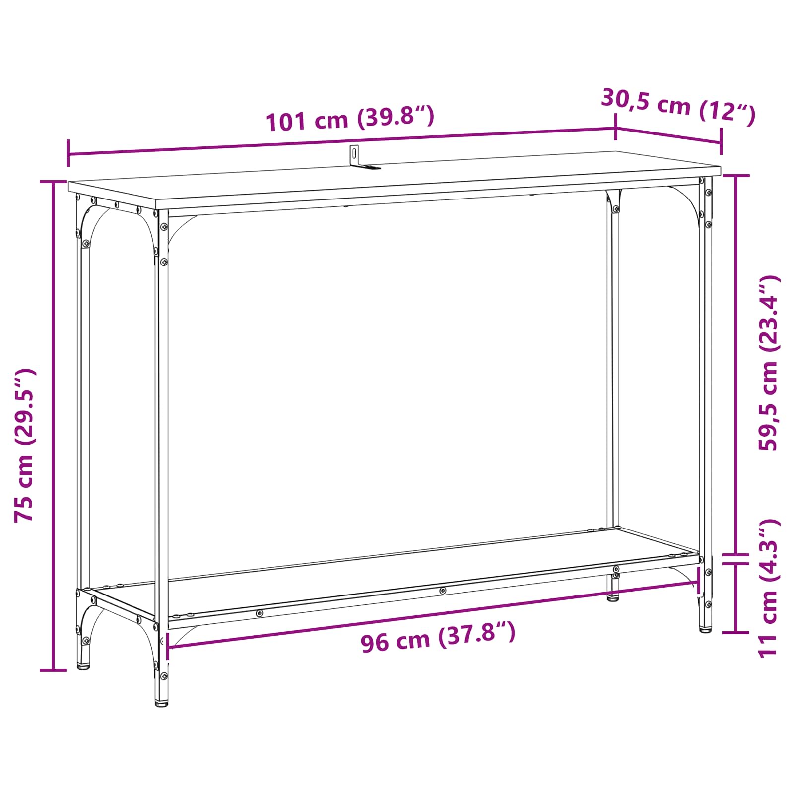 Konzolna stolica s policom Crni hrast 101 x 30.5 x 75 cm