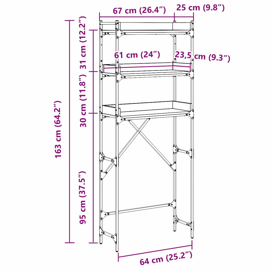 Polica za perilicu rublja s policom Crni 0ak 67 x 25 x 163 cm