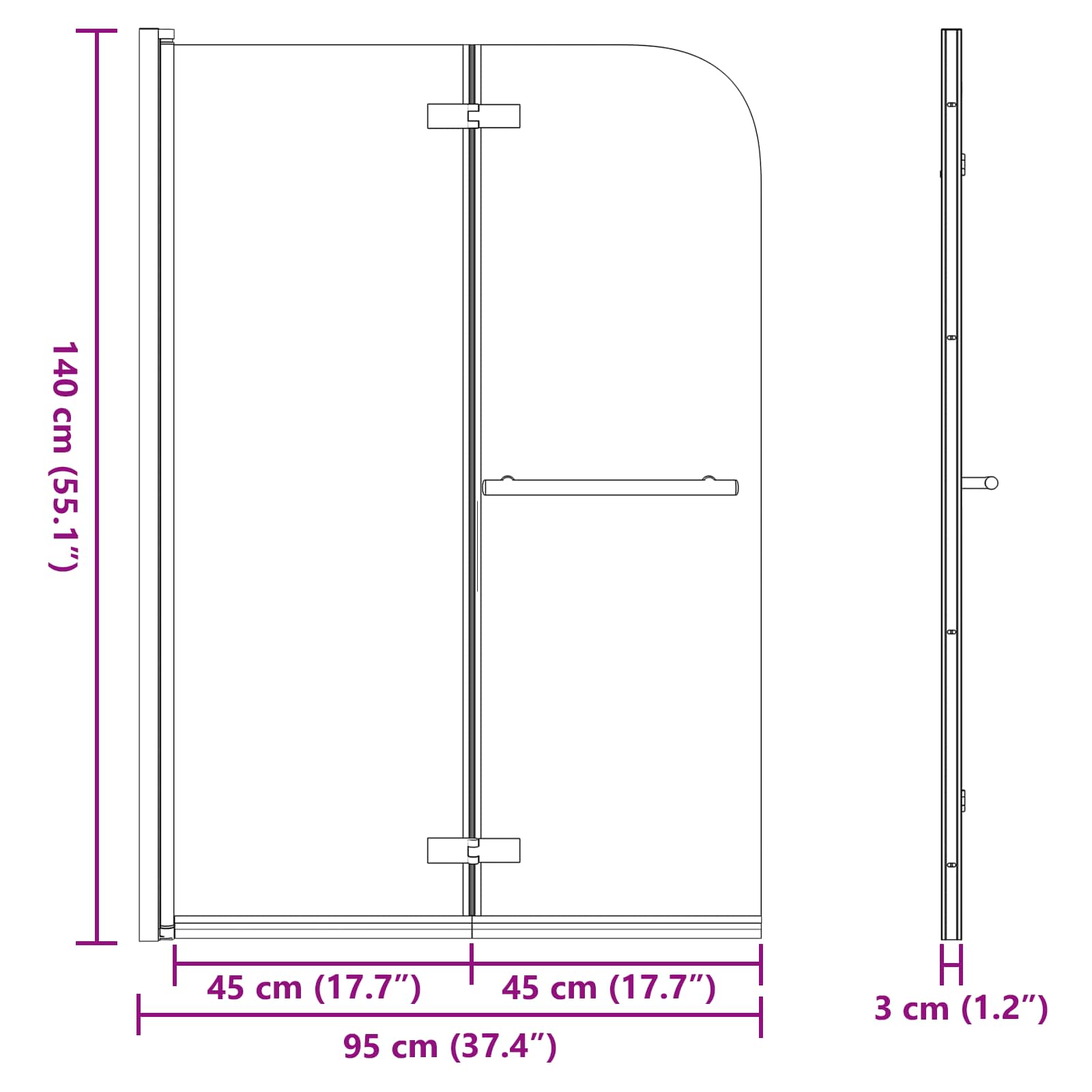 Ograda za tuš Zlatno 95 x 140 cm ESG staklo i aluminij