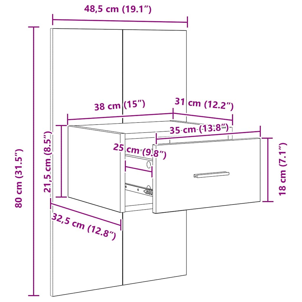 Noćni ormar s ladicama 2 pcs Umjetnički hrast 50 x 32,5 x 80cm