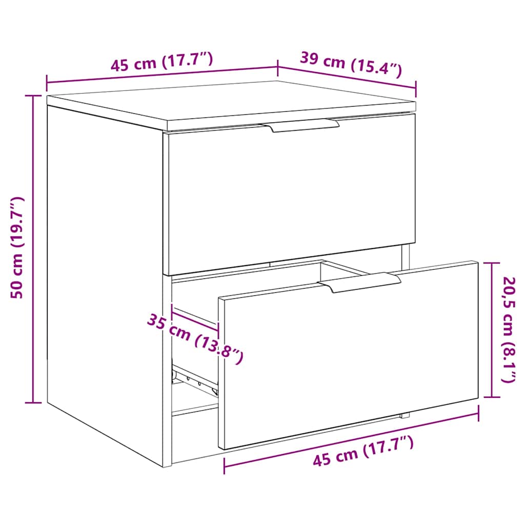 Noćni ormar 2 pcs Crni hrast 45 x 39 x 50cm Konstruirano drvo