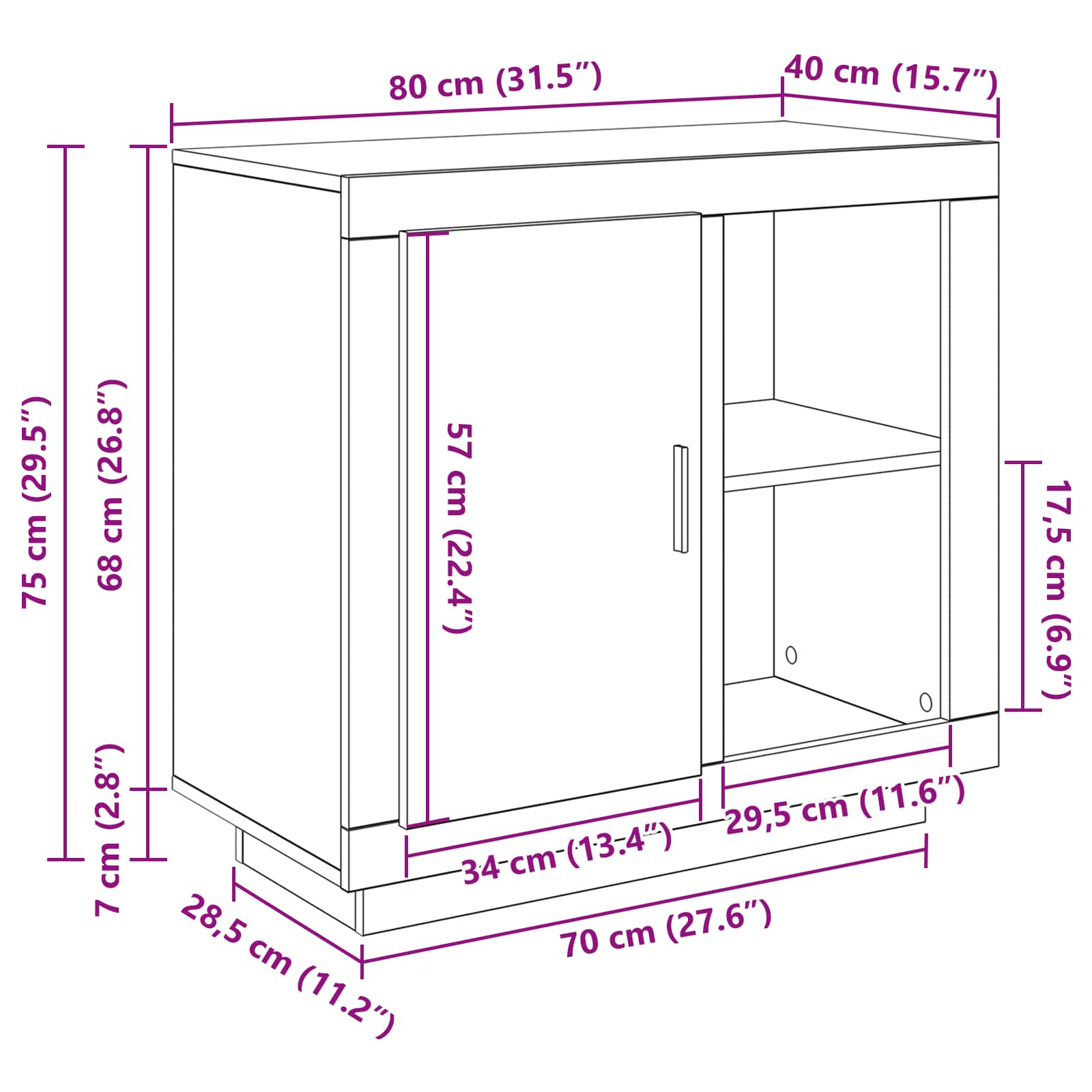 Kreveta Crni hrast 80 x 40 x 75 cm Konstruirano drvo