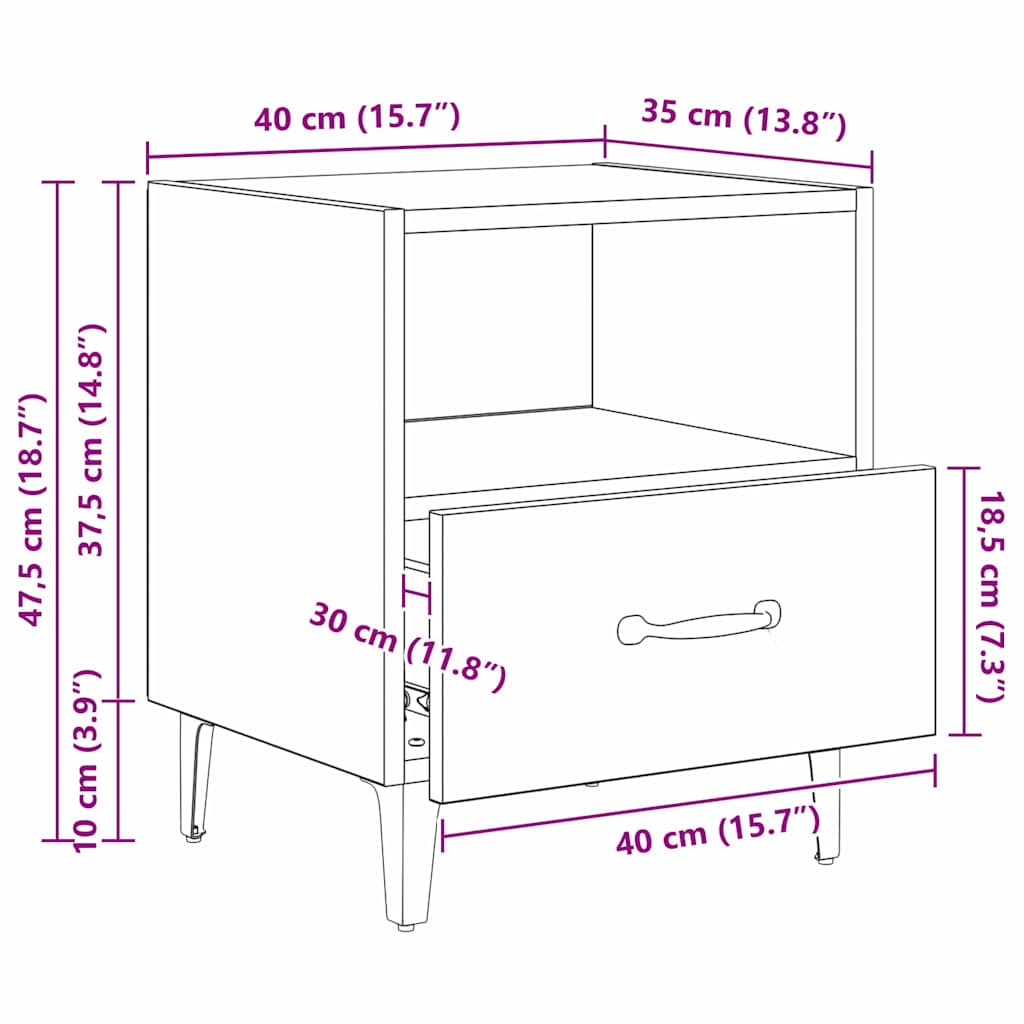 Noćni ormar Staro drvo 40 x 35 x 47,5 cm Konstruirano drvo