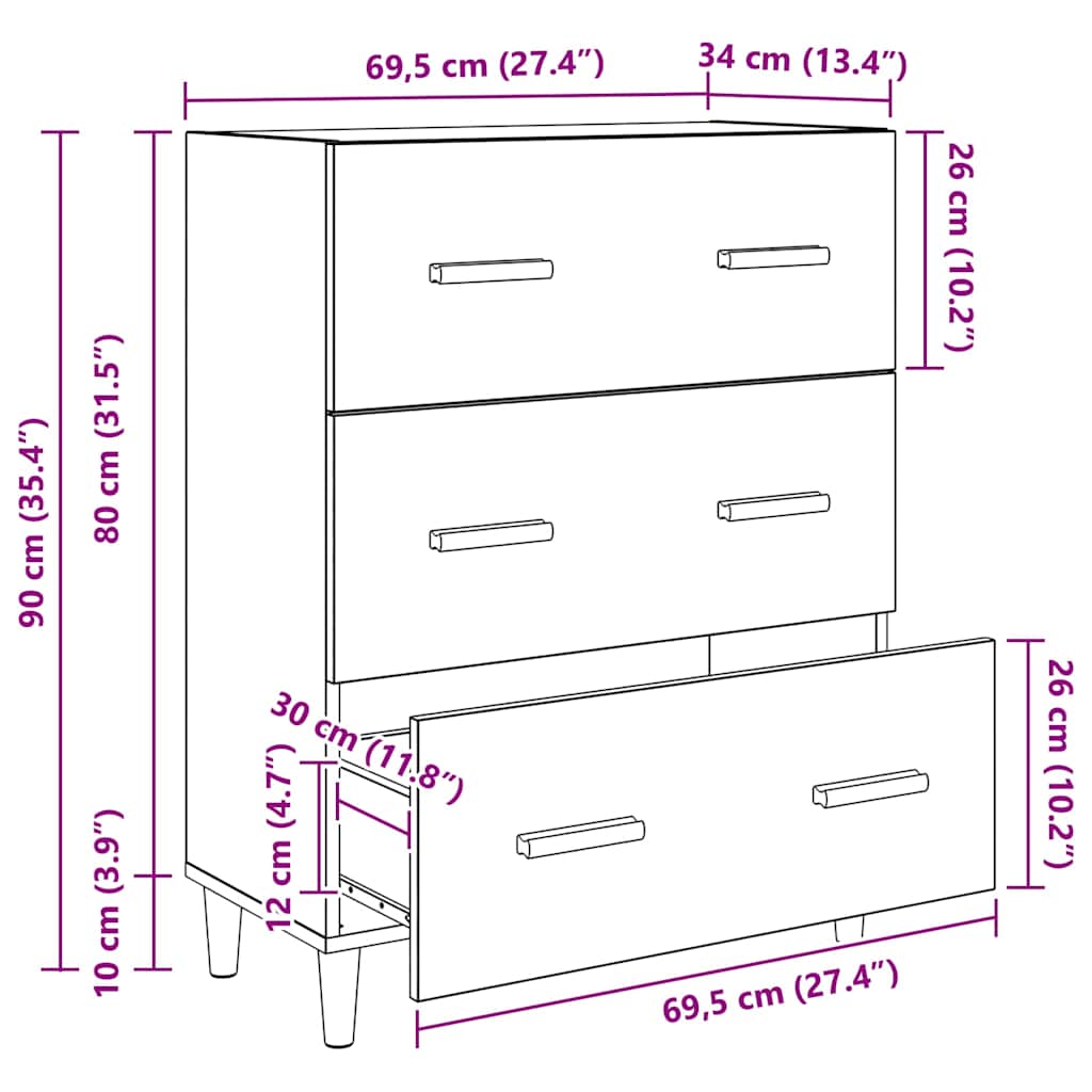Kreveta Crni hrast 69,5 x 34 x 90 cm Konstruirano drvo