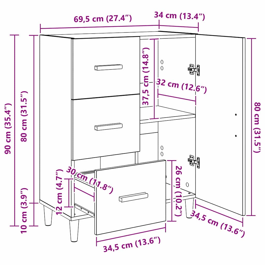 Kreveta Crni hrast 34 x 69.5 x 90 cm Konstruirano drvo