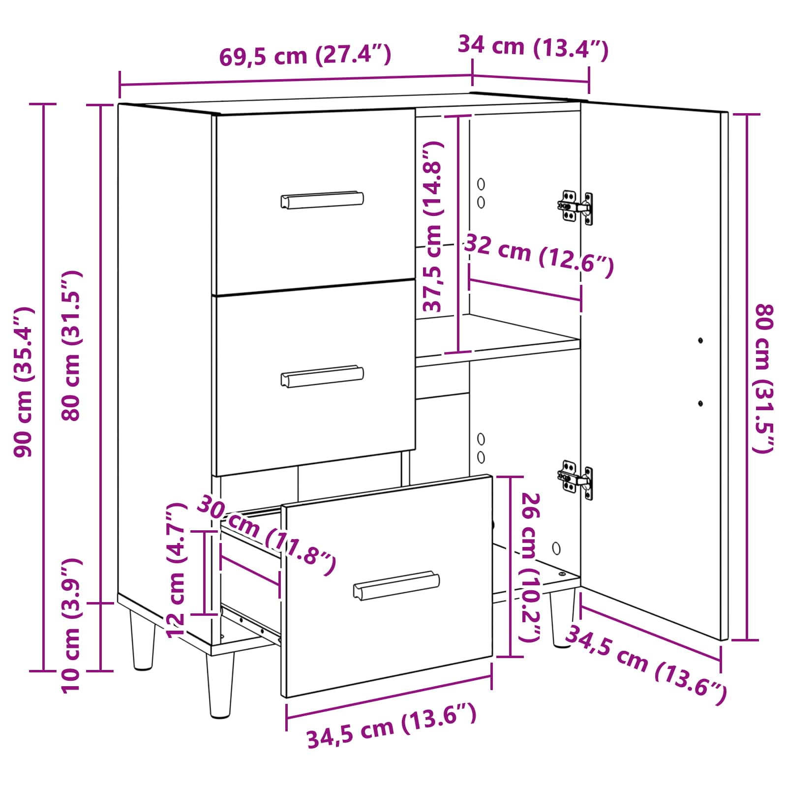 Kreveta Crni hrast 34 x 69.5 x 90 cm Konstruirano drvo