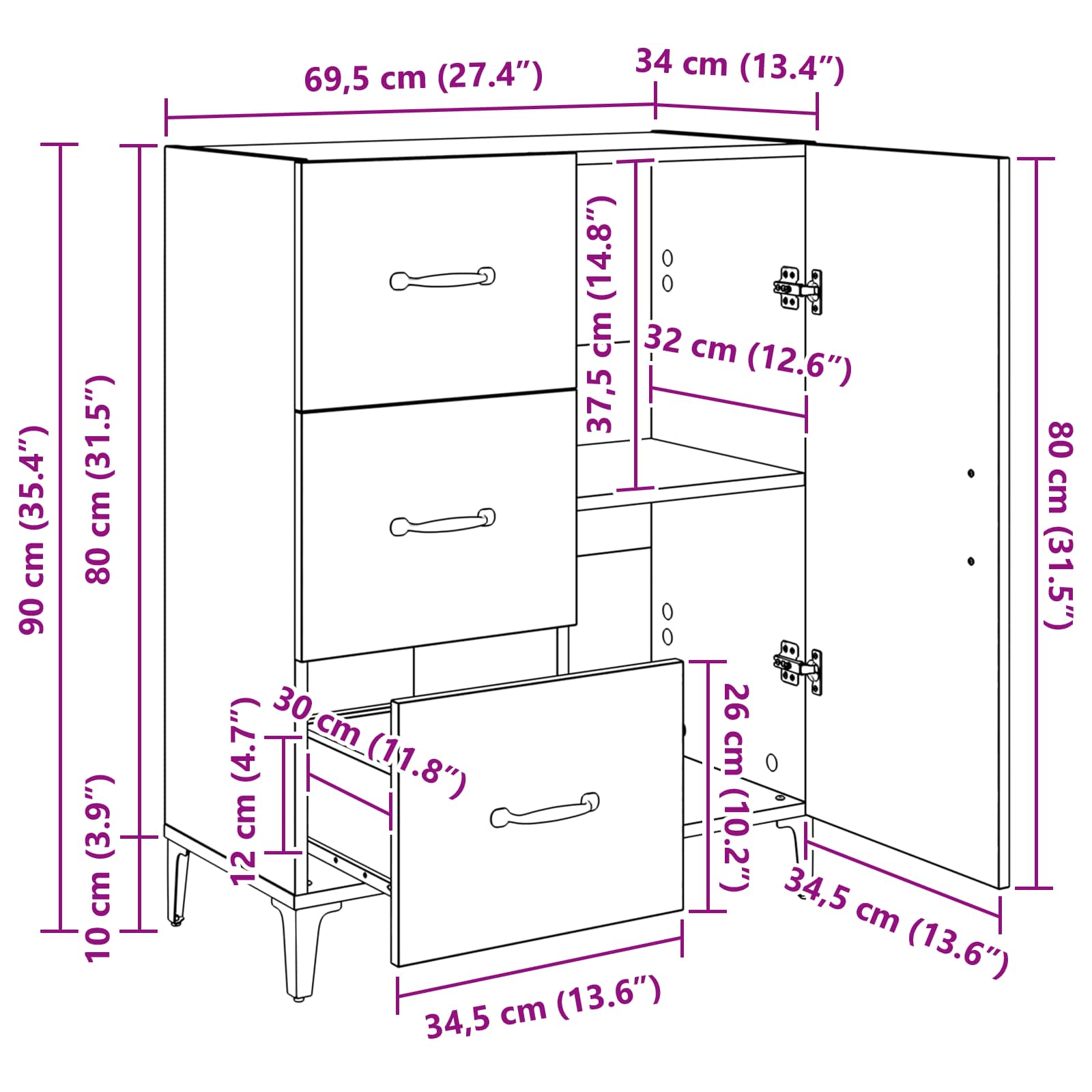 Kreveta Crni hrast 69,5 x 34 x 90 cm Konstruirano drvo