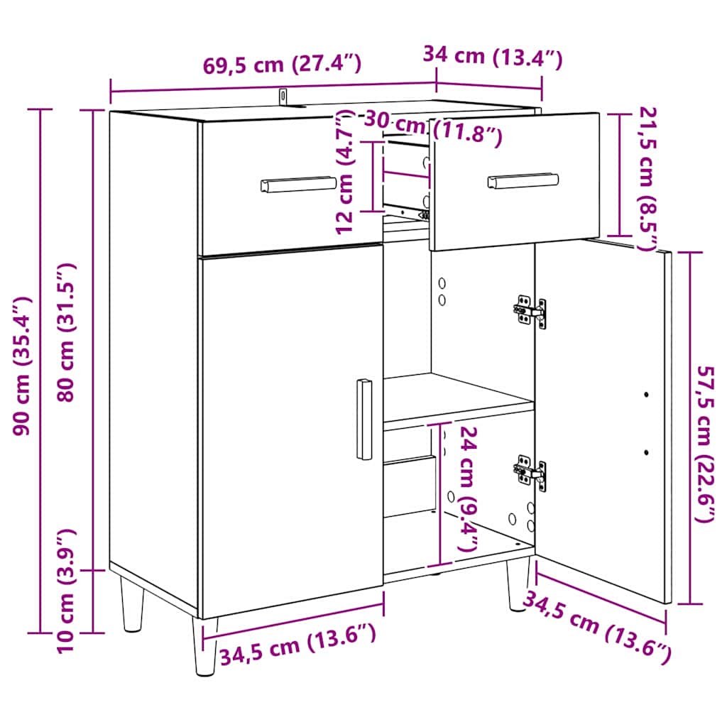 Kreveta Crni hrast 34 x 69.5 x 89 cm Konstruirano drvo