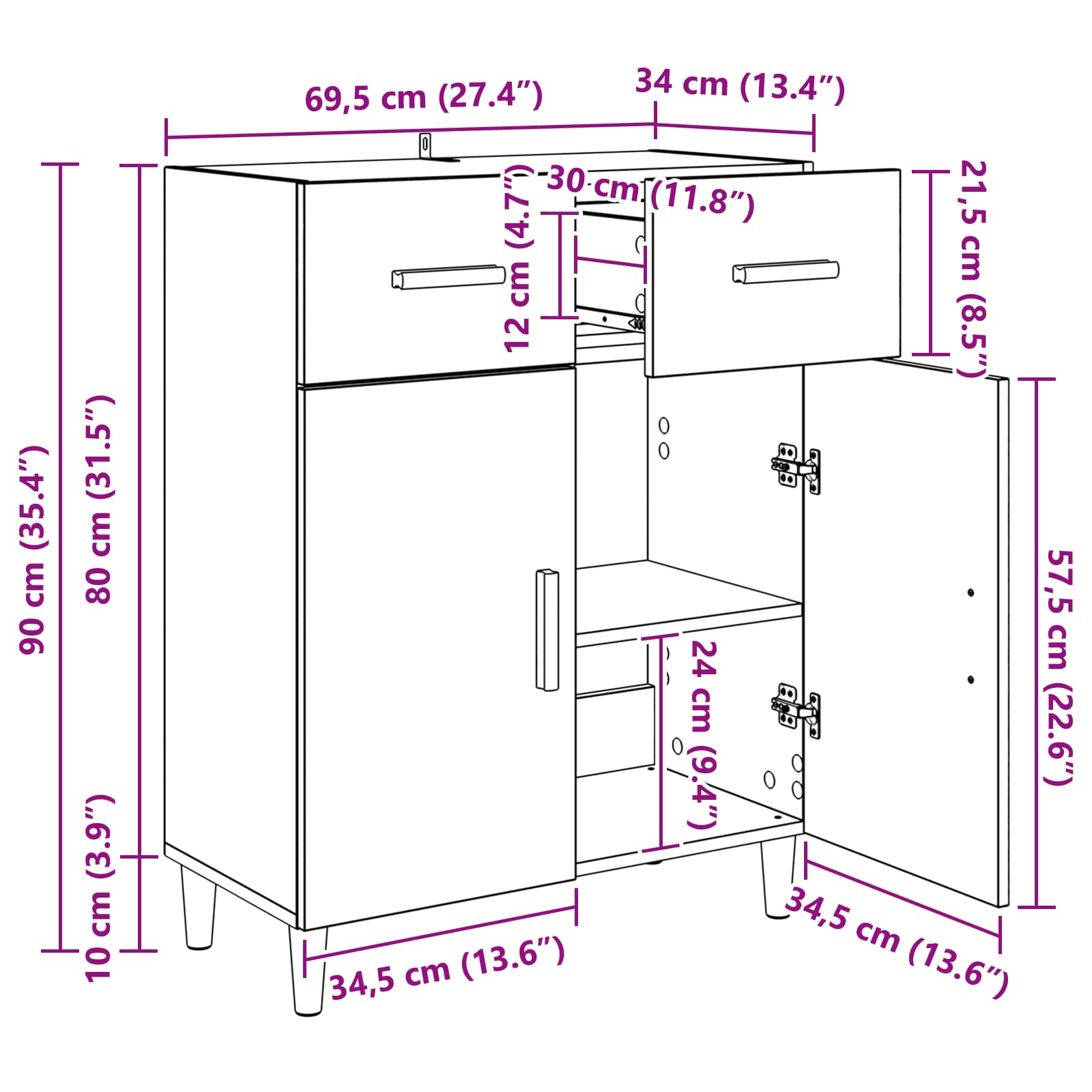 Kreveta Crni hrast 34 x 69.5 x 89 cm Konstruirano drvo