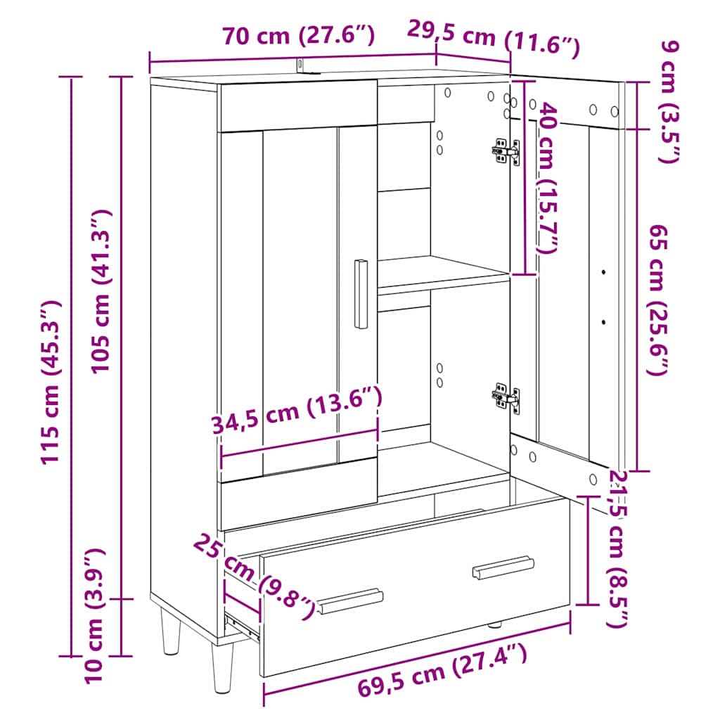 Highboard Crni hrast 70 x 31 x 115 cm Konstruirano drvo