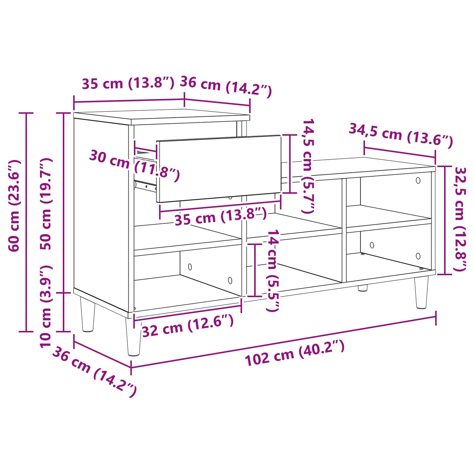 Ormar za cipele Crni hrast 102 x 36 x 60 cm Konstruirano drvo