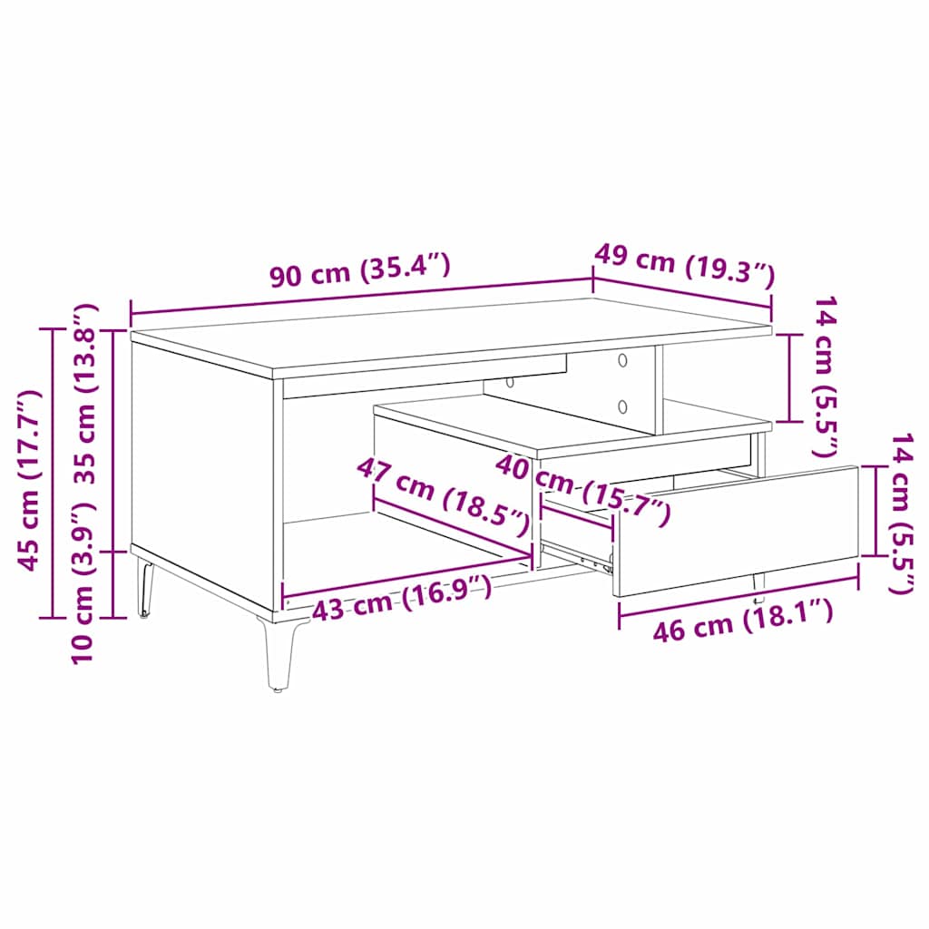Kava Stol Staro drvo 90 x 49 x 45 cm Konstruirano drvo
