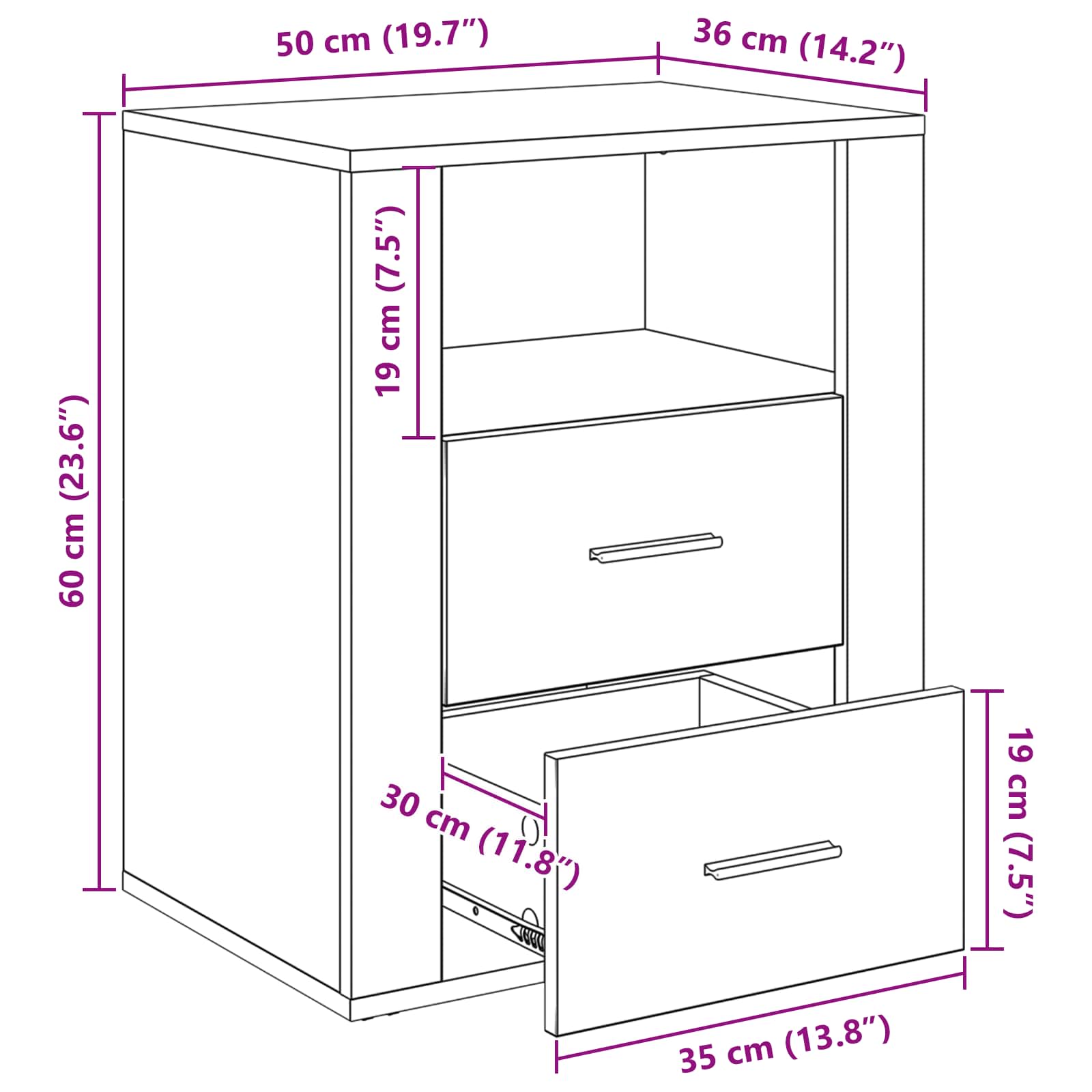 Noćni ormar Crni hrast 35 x 50 x 60 cm Konstruirano drvo