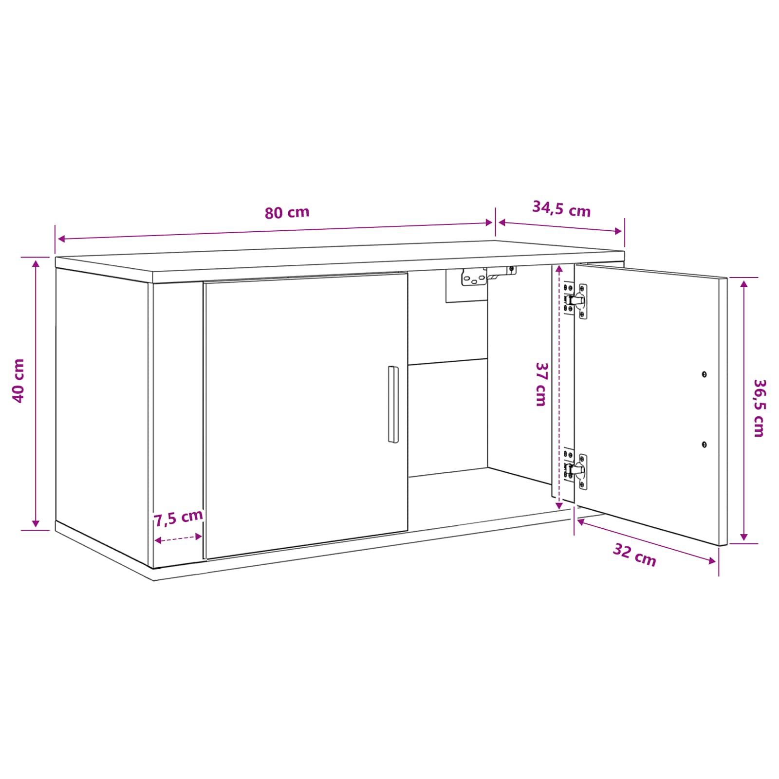 Ormar za TV montiran na zid Zidne Crni hrast 80 x 34.5 x 40 cm