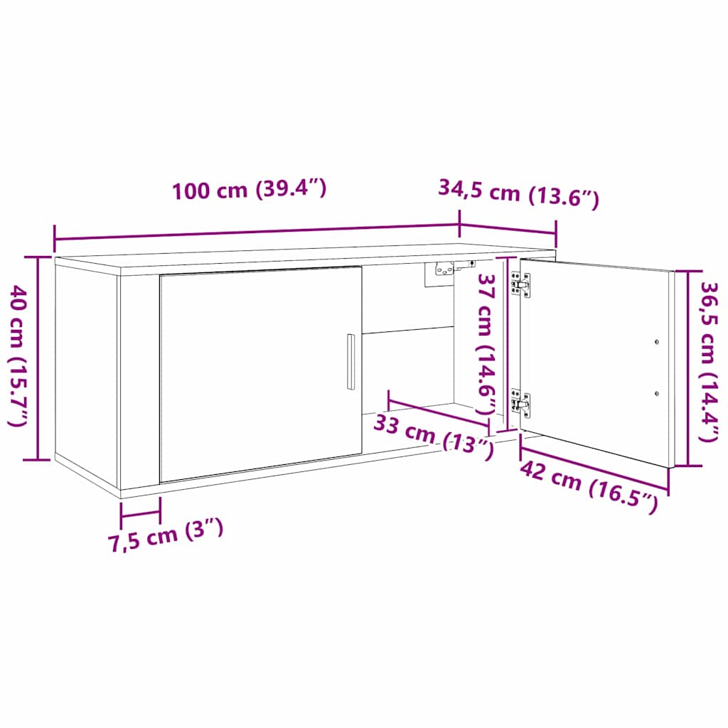 Ormar za TV montiran na zid Zidne Staro drvo 100 x 34,5 x 40 cm