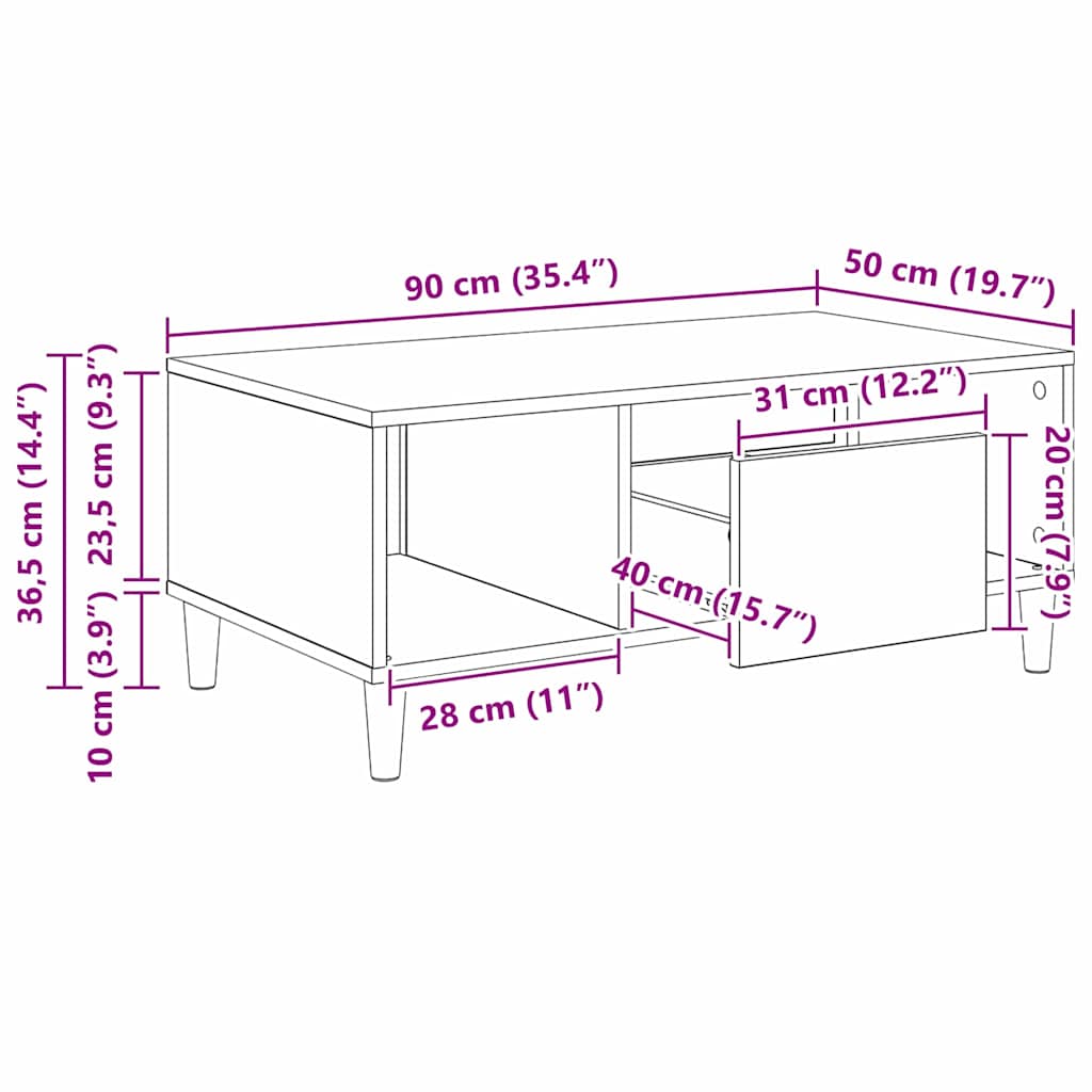 Kava Stol Umjetnički hrast 90 x 50 x 26.5 cm Konstruirano drvo