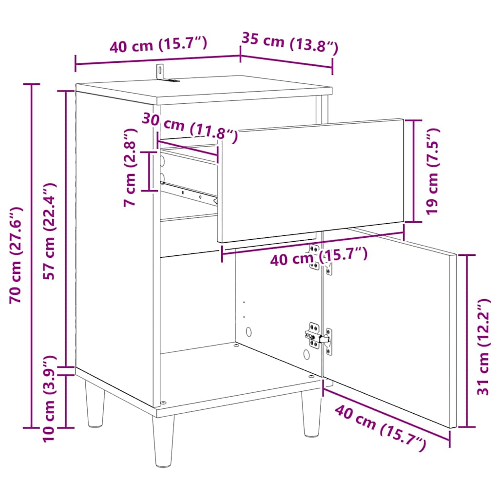 Noćni ormar s ladicama 2 pcs Umjetnički hrast 40 x 35 x 70 cm