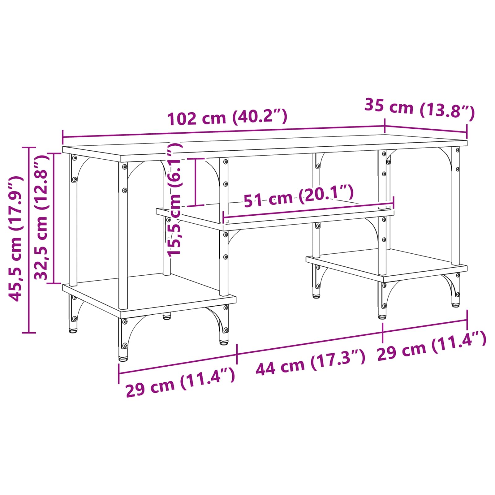 TV ormar Staro drvo 102 x 35 x 45,5 cm Obrađeno drvo i čelik